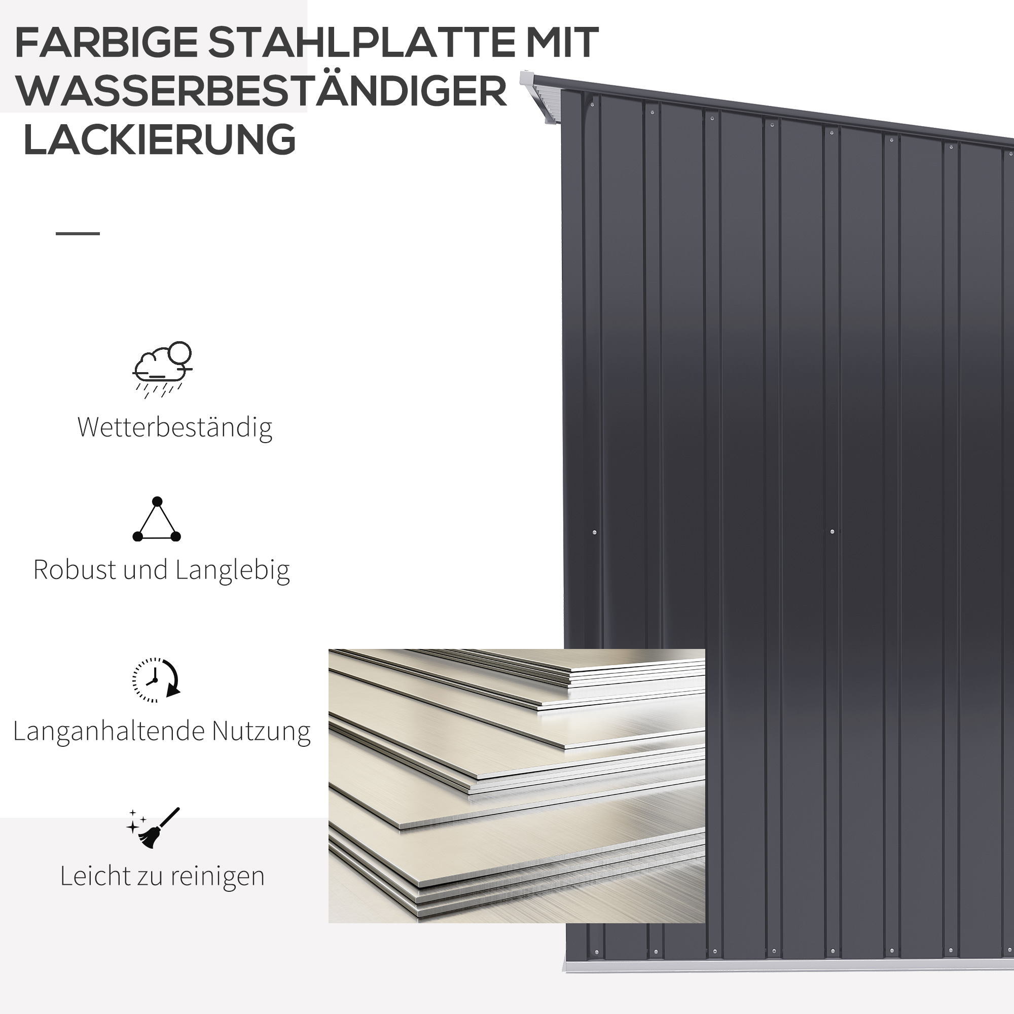 Geräteschuppen aus Stahl 100 x 103 x 160cm Dunkelgrau