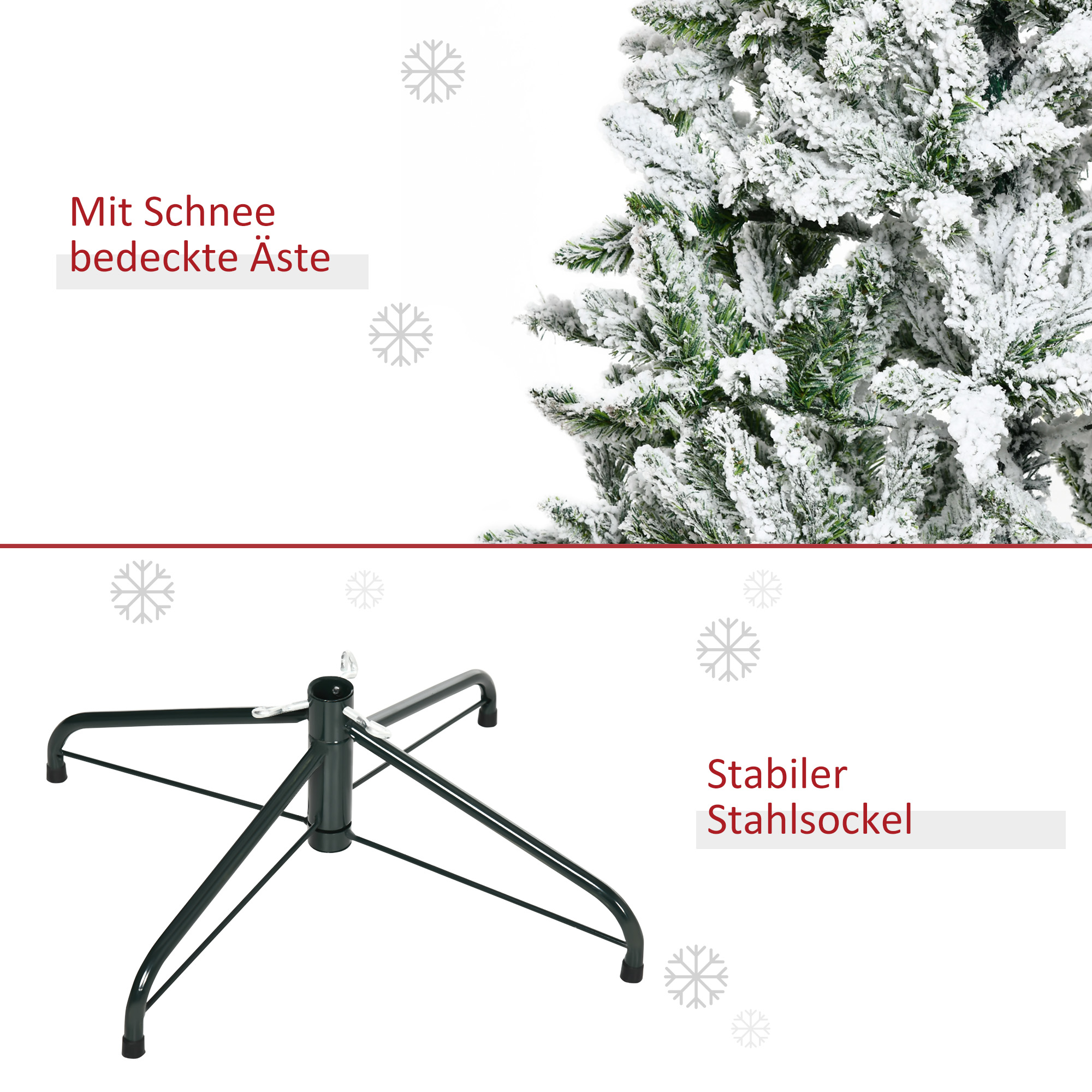 Künstlicher Weihnachtsbaum, Schnee-Effekt, flammenhemmend, Scharnierkonstruktion, Grün/Weiß