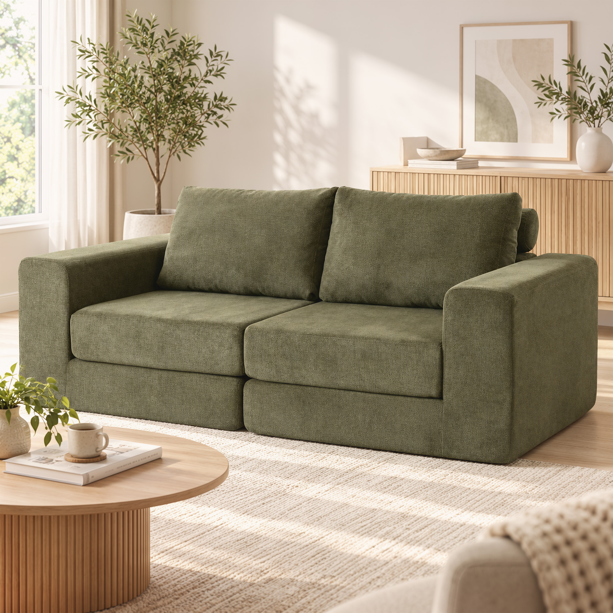Schlafsofa 4-in-1 Schlaffunktion ausziehbar Klappsofa Kissen 2 Sitzer Grün