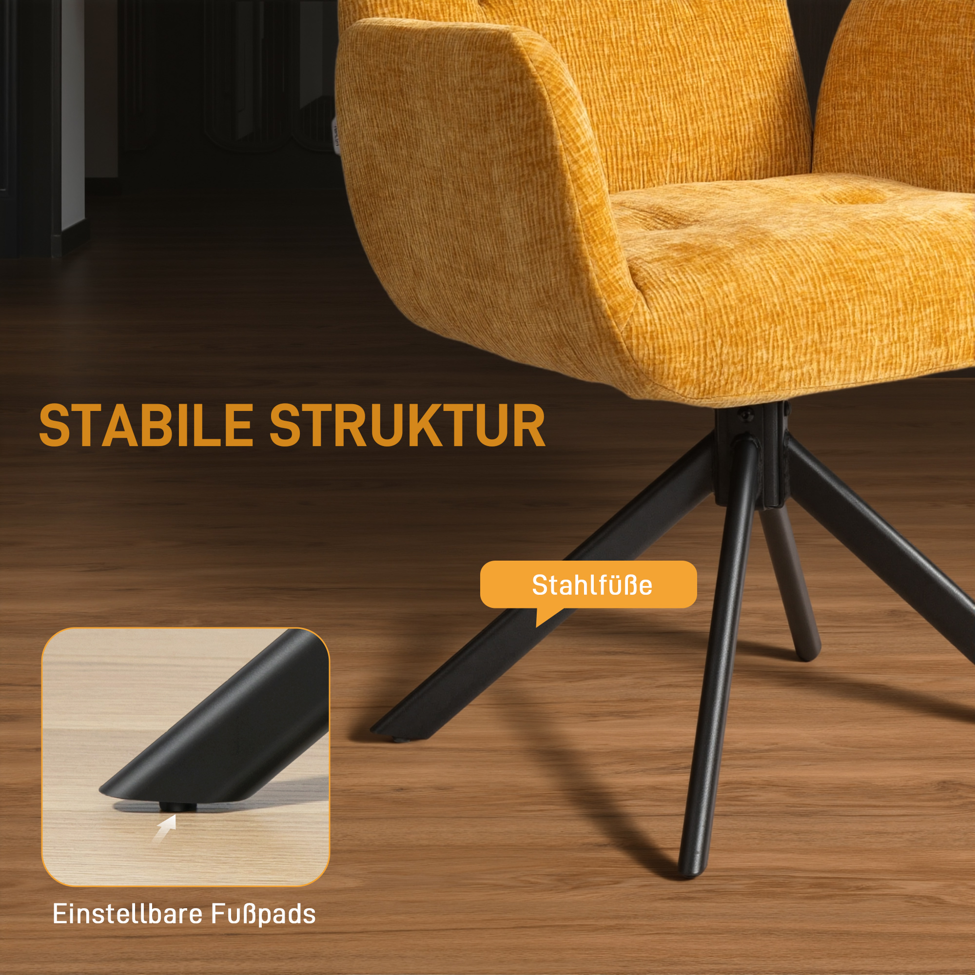 Polstersessel, Akzentsessel, modernes Design, drehbar, bis 120 kg, Gelb