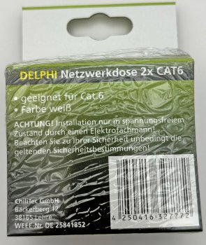 DELPHI Netzwerk-Dose 2x CAT6 / inkl. Rahmen, UP, weiß
