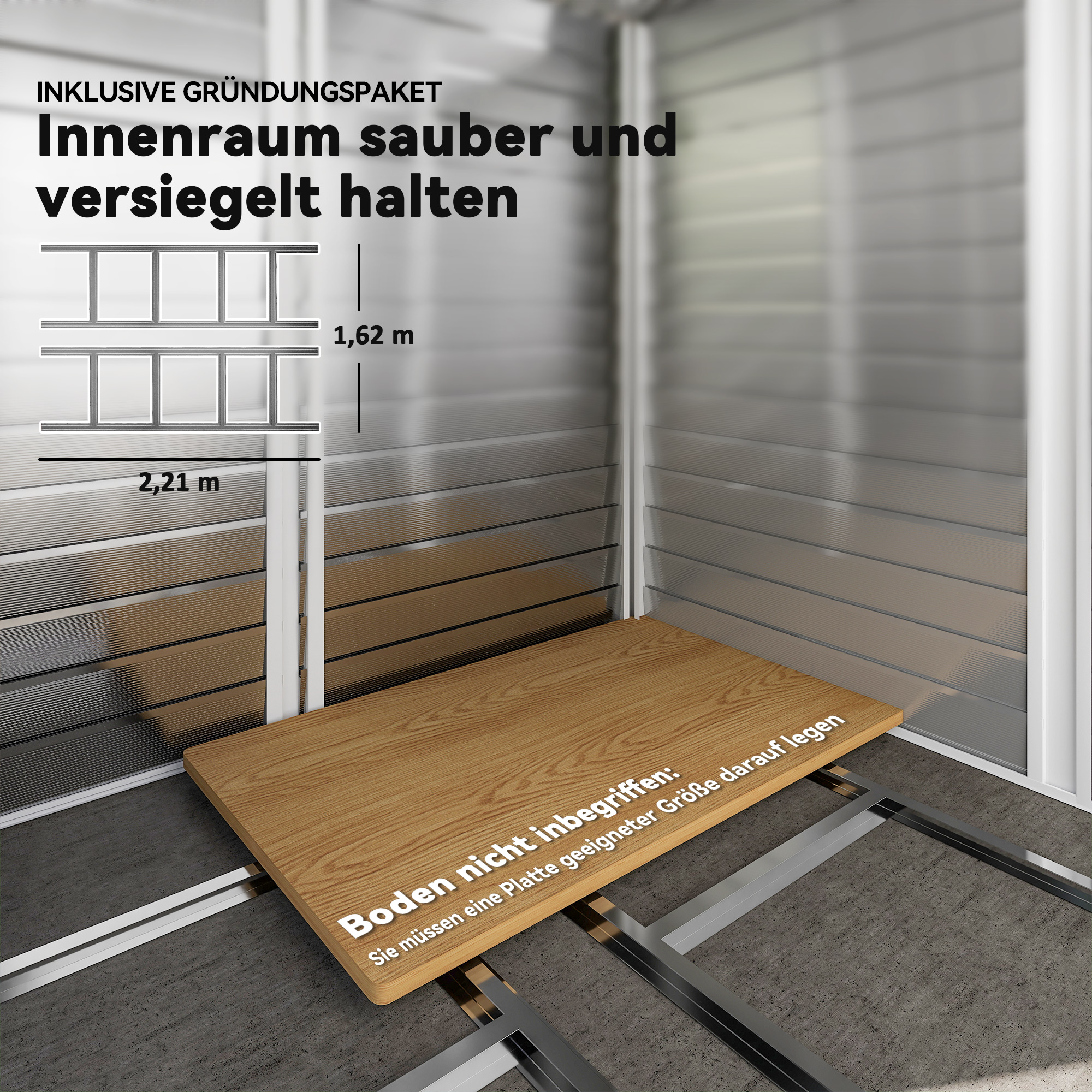 Geräteschuppen aus Metall, wetterfest & rostfrei, abschließbar,  2,40 x 2,06 x 1,98 m, Teak