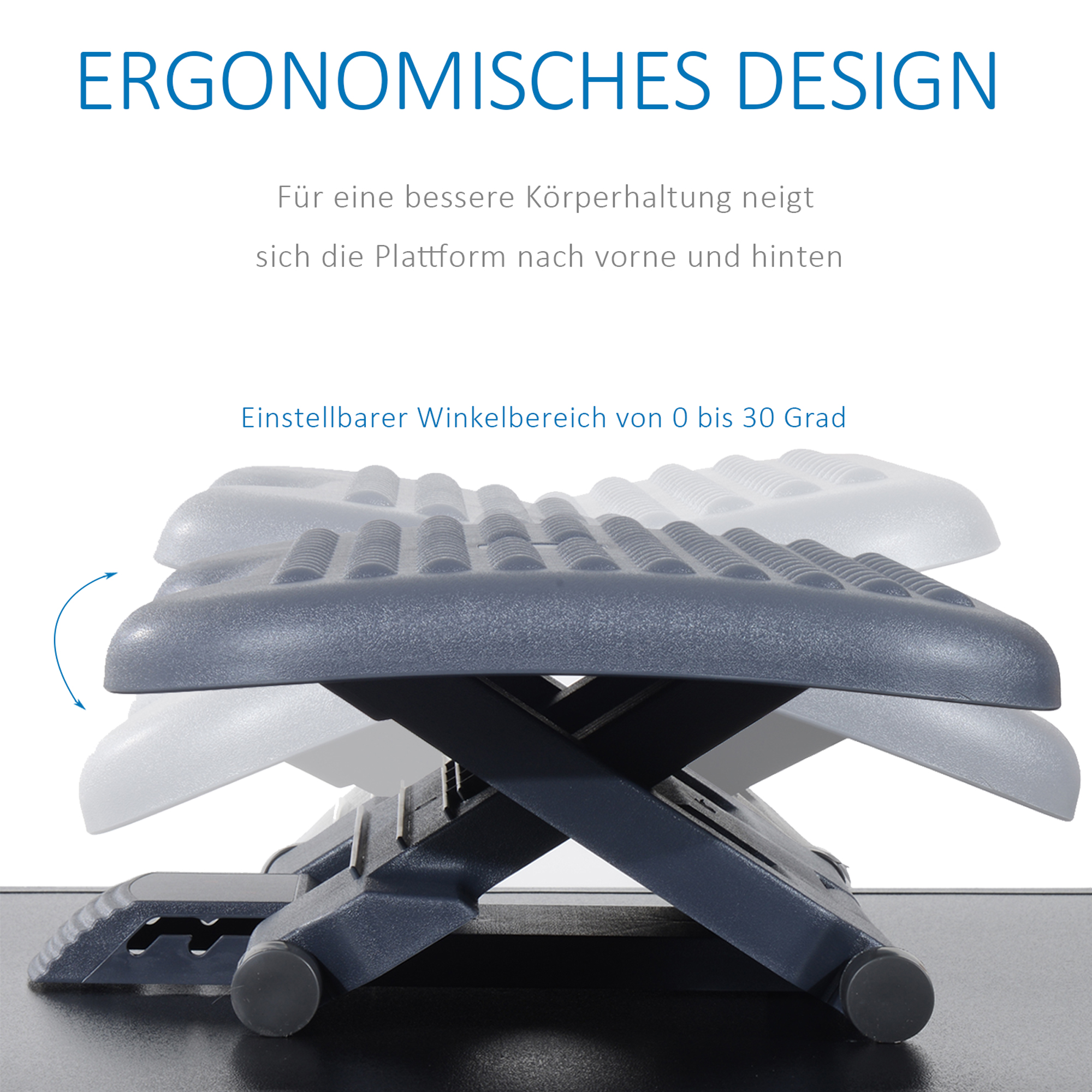 Fußstütze, höhenverstellbar, verstellbarer Neigungswinkel  46 cm x 35 cm x 11-17 cm, Grau
