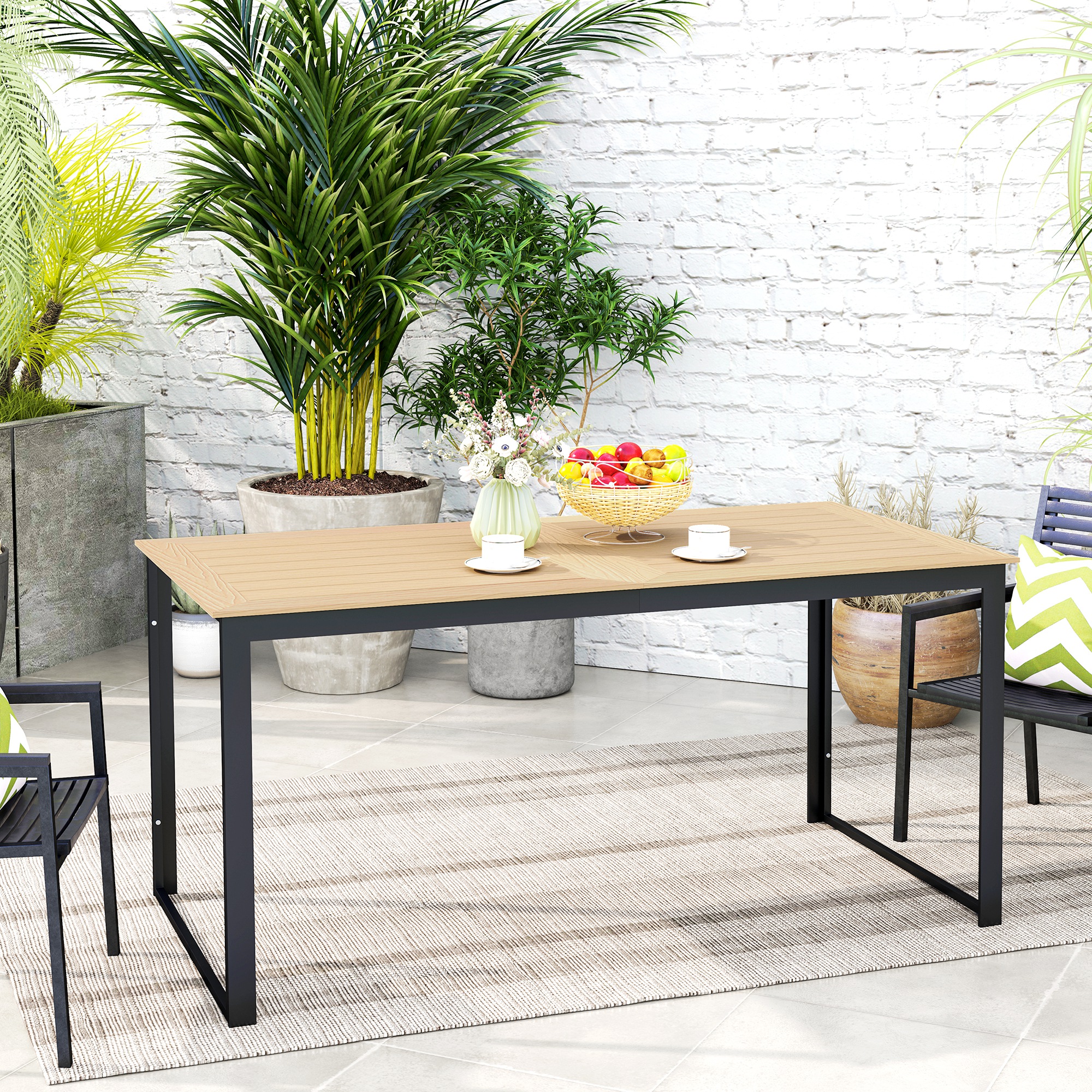 Gartentisch für 6 Personen 160 x 80 cm Wetterfest Balkontisch mit Lamellen-Tischplatte, Buffettisch Outdoor Teak