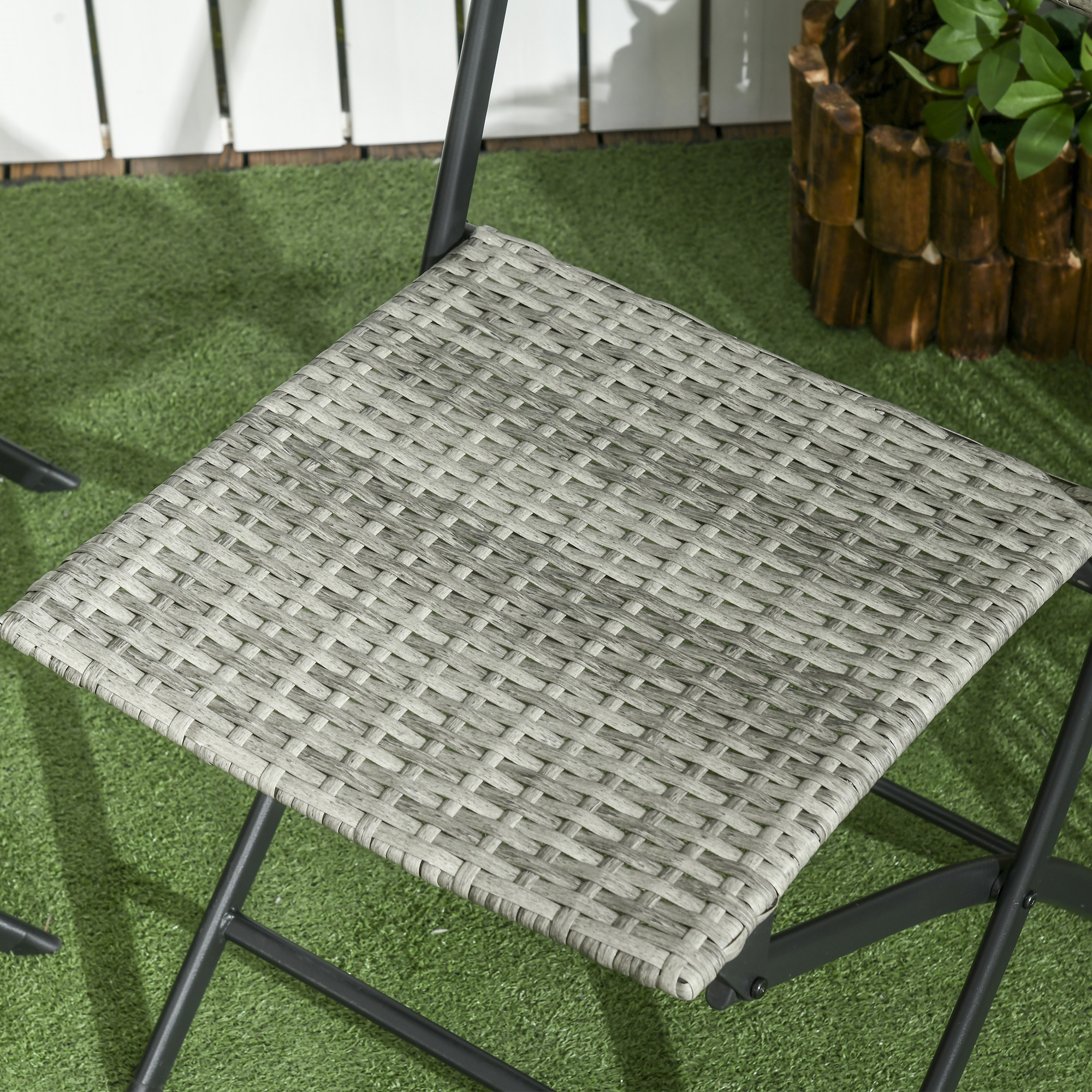 3-tlg, Gartensitzgruppe, 2 Klappstühle, 1 Klapptisch, Rattanoptik, Metallrahmen, hellgrau