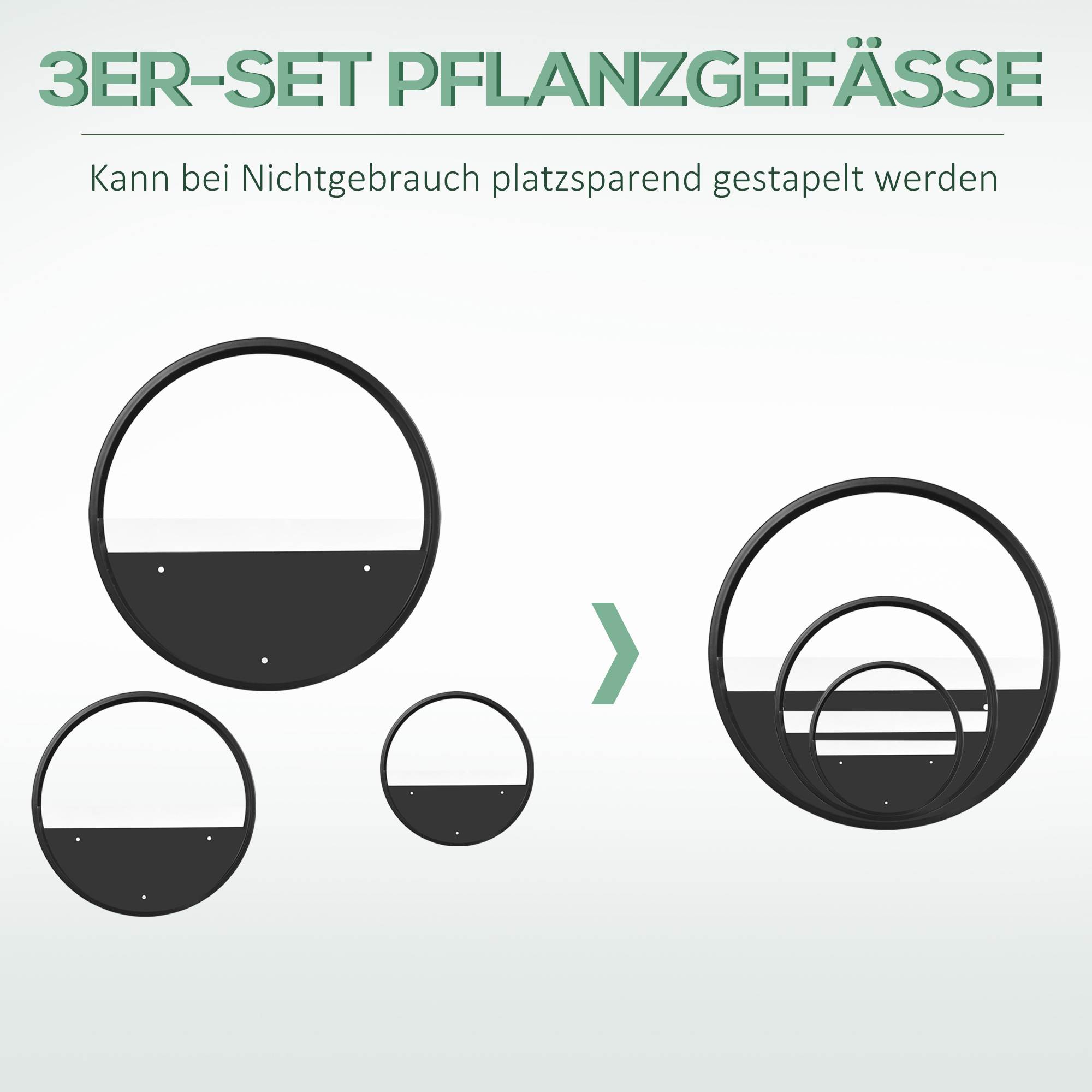 Pflanzgefäße für die Wand, 3er-Set, ineinander stapelbar, Stahl+Acryl, schwarz