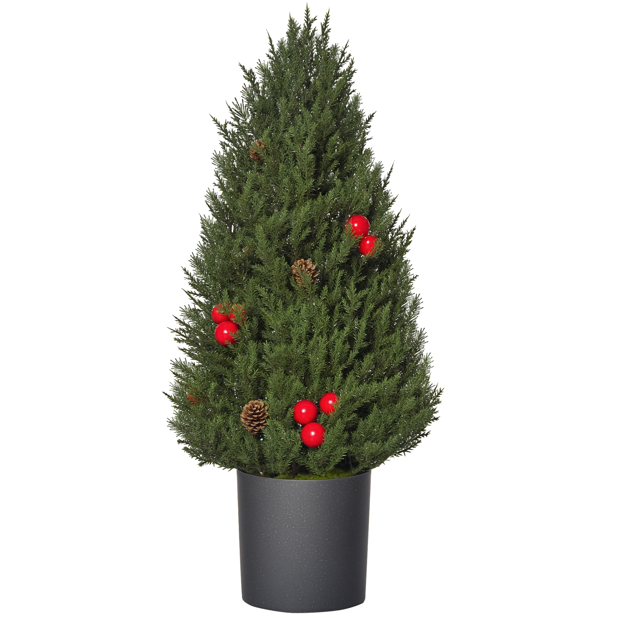 Mini-Weihnachtsbaum mit roten Beeren und Tannenzapfen, inkl, Übertopf 27 cm x 27 cm x 47 cm, Mehrfarbig