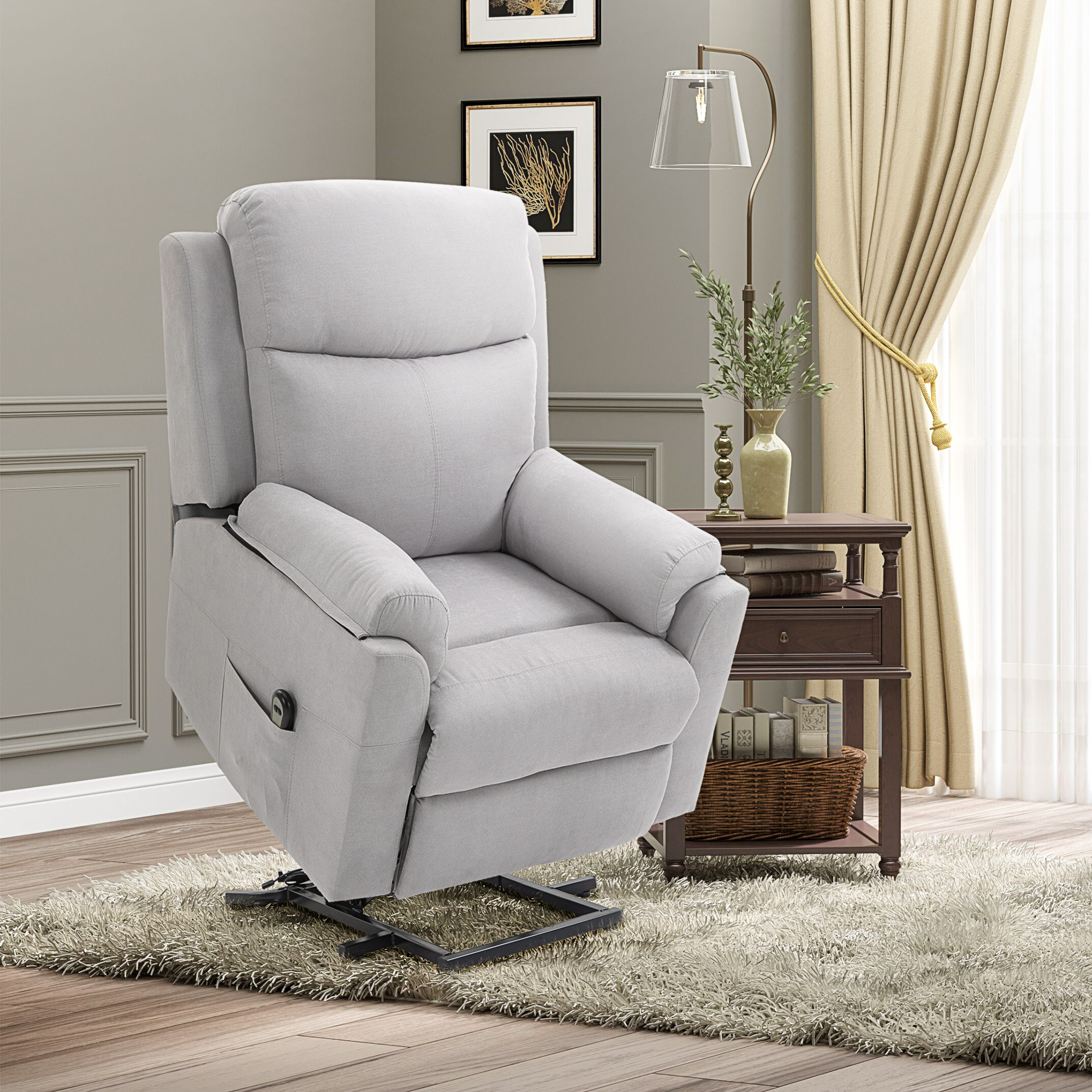 elektrischer Aufstehsessel Sessel mit Aufstehhilfe für Senior Relaxsessel TV Sessel mit schlaffunktion und aufstehhilfe Fernsehsessel Liegefunktion Leinen-Touch Hellgrau 83 x 89 x 102 cm