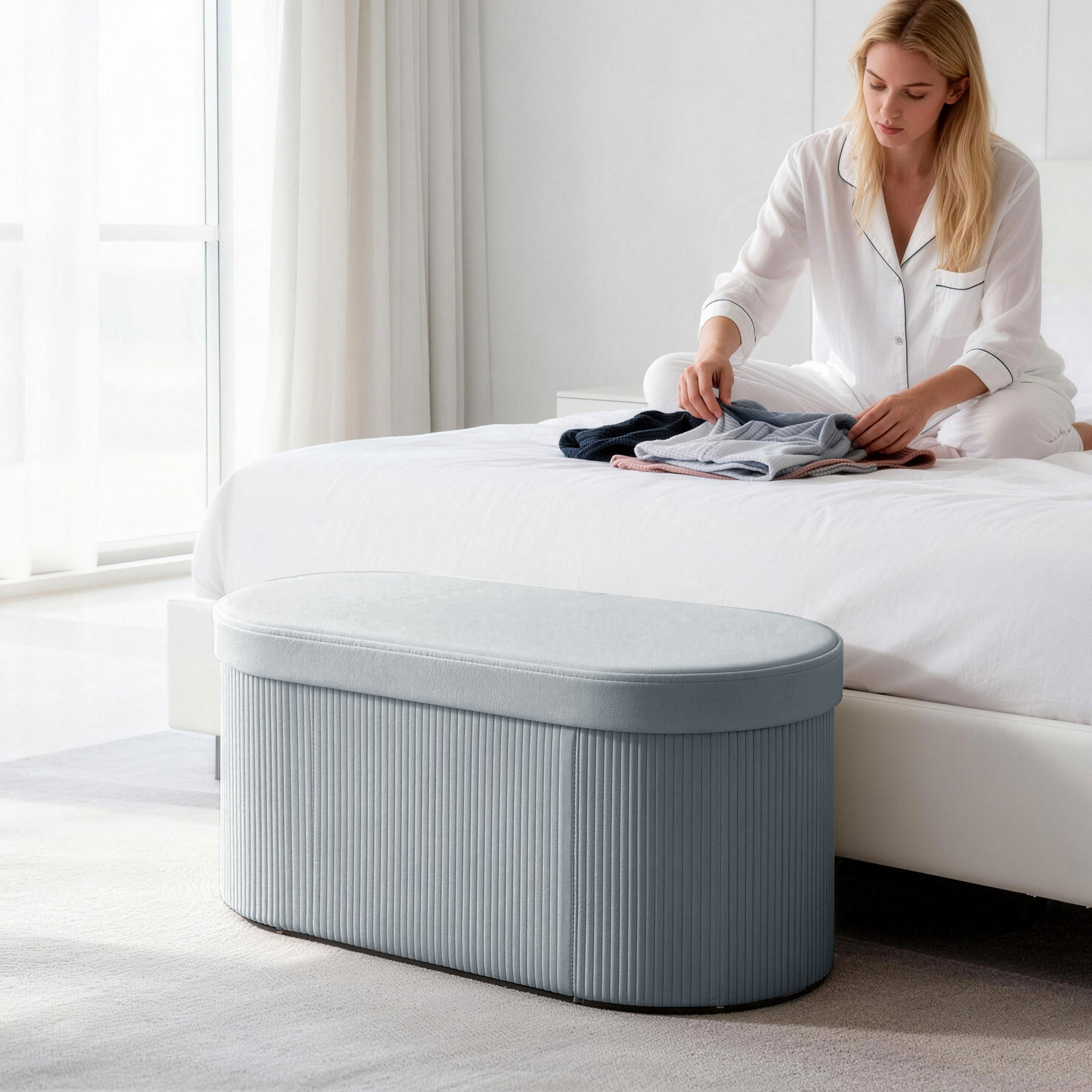 Sitzbank mit Stauraum Klappbar Polsterbank mit Samt-Optik für Wohnzimmer 76 x 38 x 35 cm Dunkelgrau