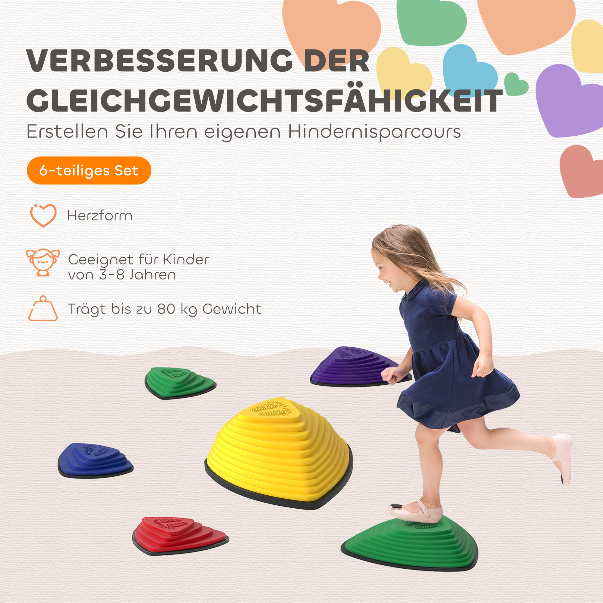 6er-Set Trittsteine, rutschfestes Design, für drinnen & draußen, stapelbar, Bunt