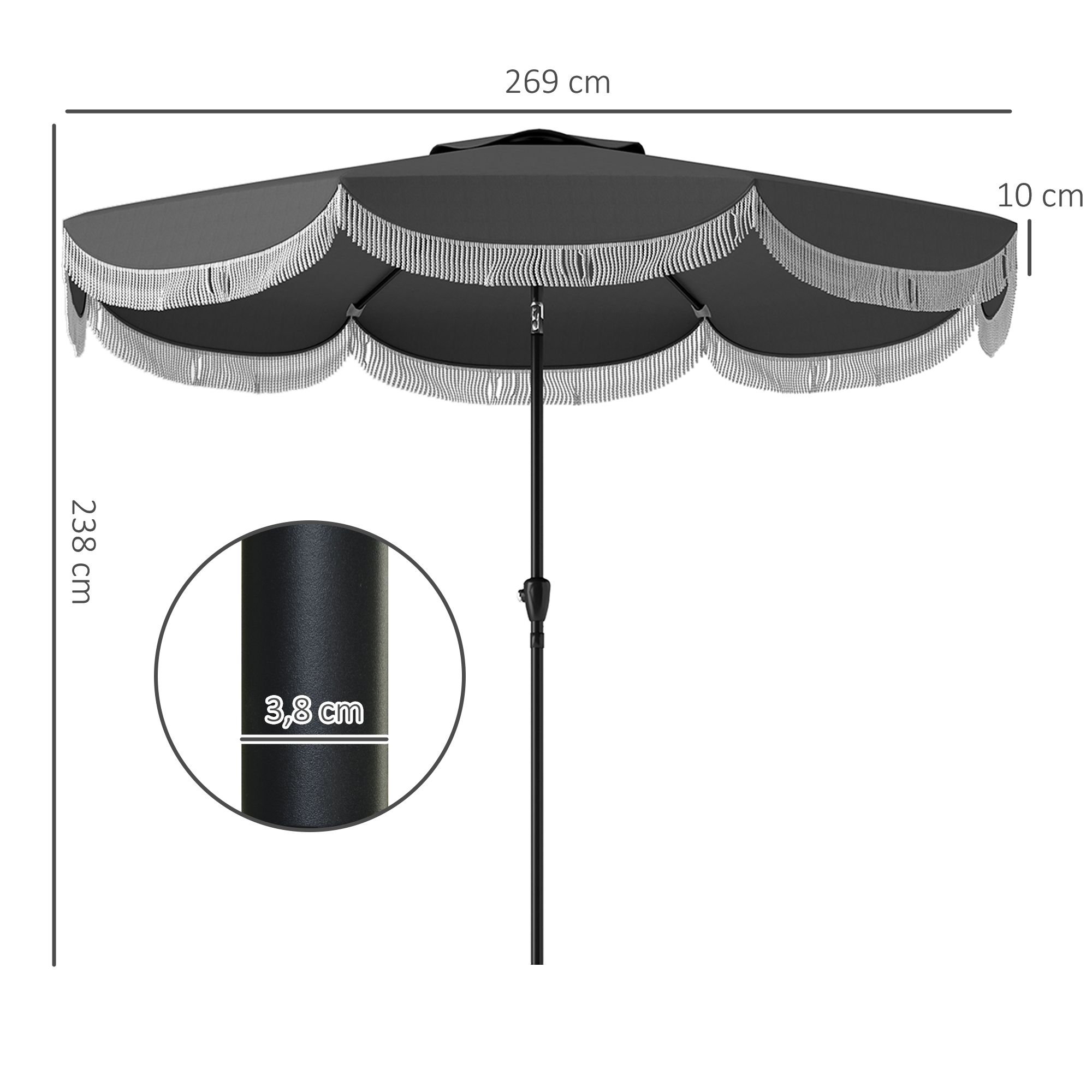 Sonnenschirm Ø269 cm, UV Schutz Sonnenschirm achteckig Balkonschirm Sonnenschutz für Garten, Dunkelgrau