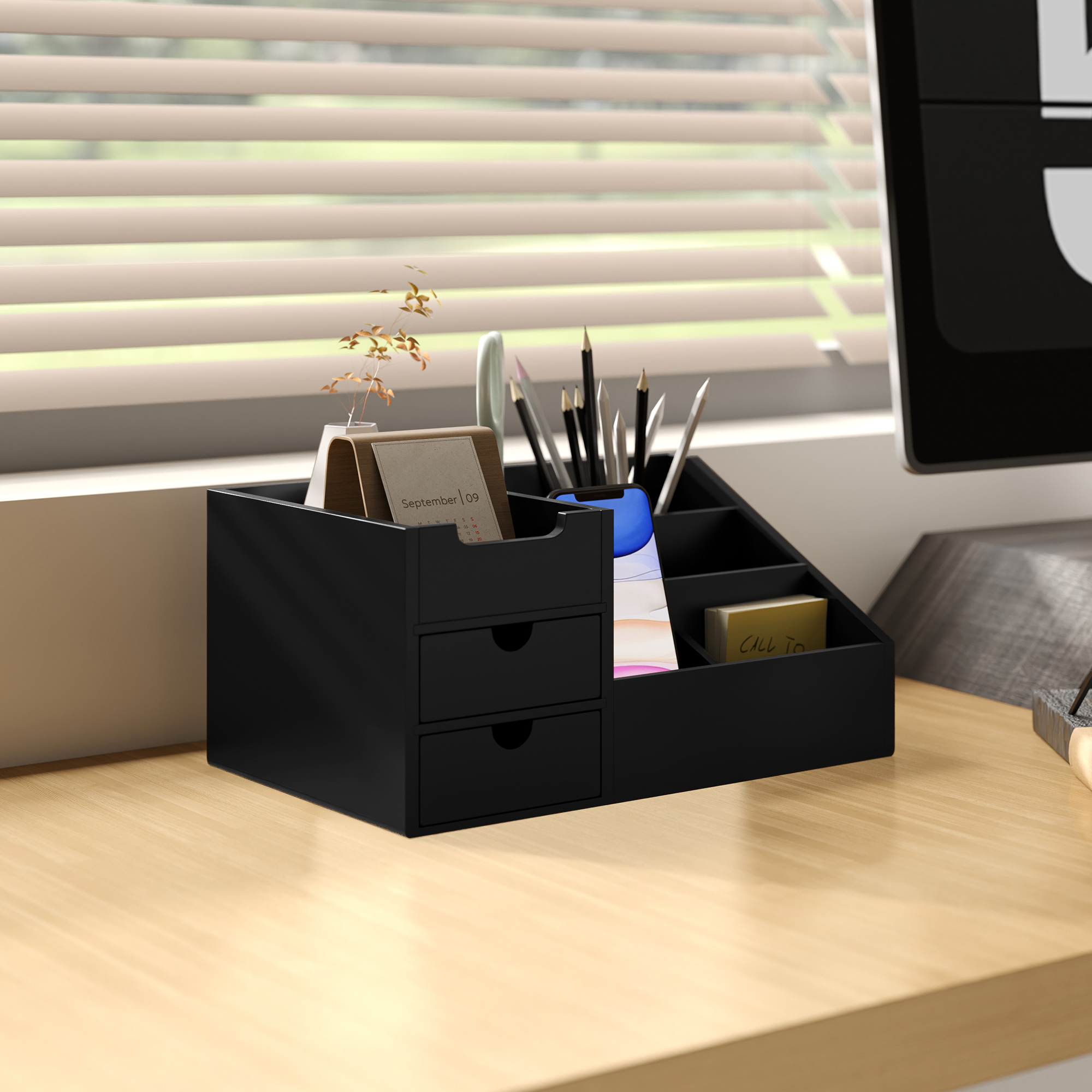 Schreibtischorganizer 2 Schubladen Aufbewahrungsbox Büro Box Organisation Schwarz 33 x 20,5 x 15,5 cm