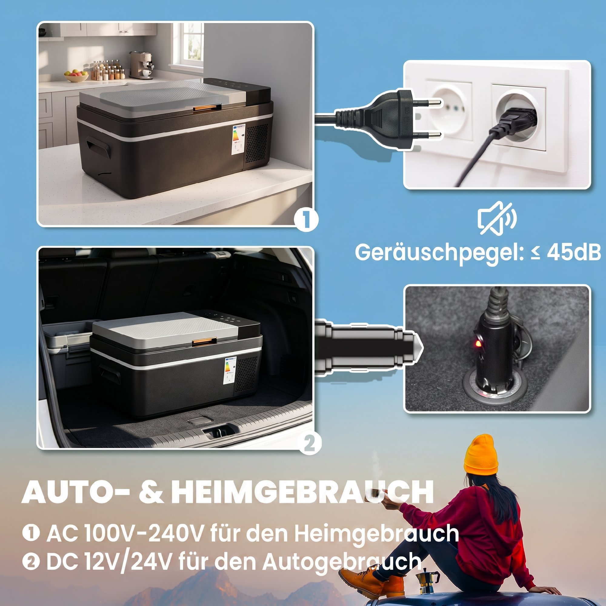 Kompressor Kühlbox 20L -20℃-20℃ Elektrische Kühlbox mit APP-Steuerung LED-Leuchten USB Anschluss Batterieschutz