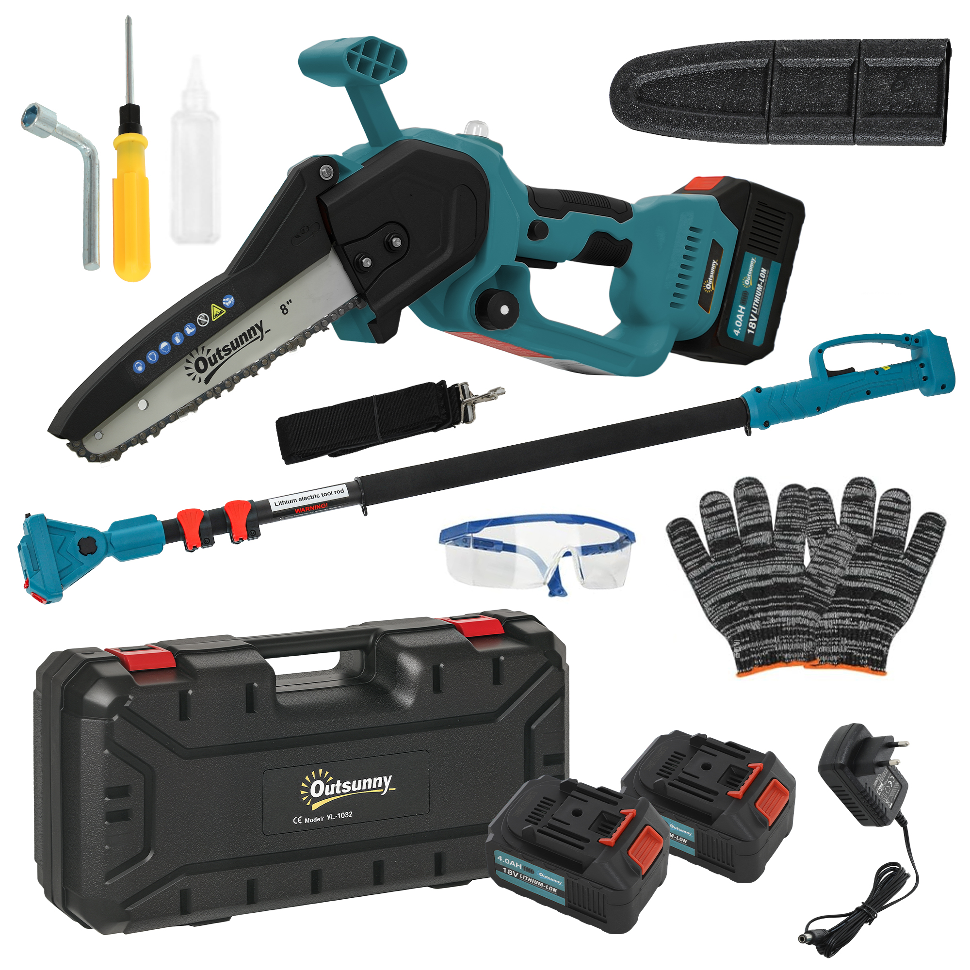 2-in-1 Mini Kettensäge 580W mit Akku 8000mAh Sicherheitsverriegelung 8 Zoll 42 x 29 x 10,5 cm Blau