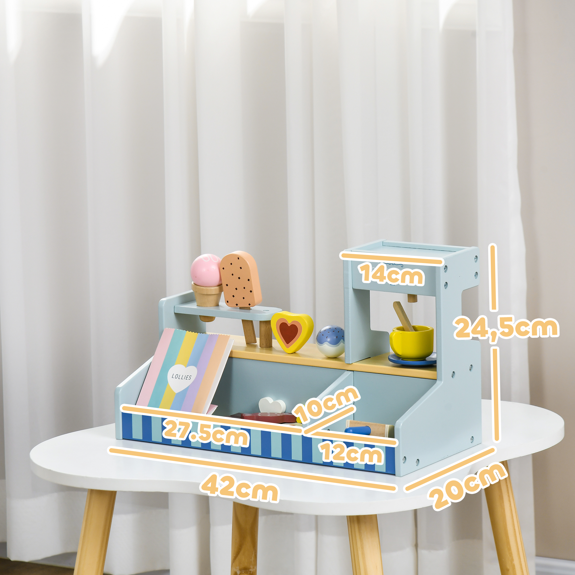 Spiel-Eisladen für Kinder, Eiscreme-Stand, viel Zubehör, fördert Fantasie und Motorik, Hellblau