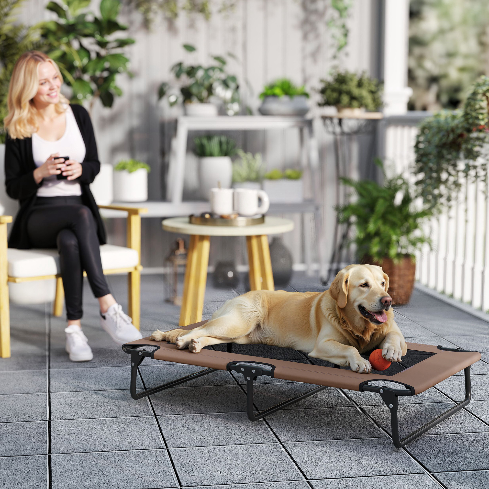 tragbares erhöhtes Hundebett, erhöhtes Haustierbett mit atmungsaktivem Netz, für große Hunde, Kaffee