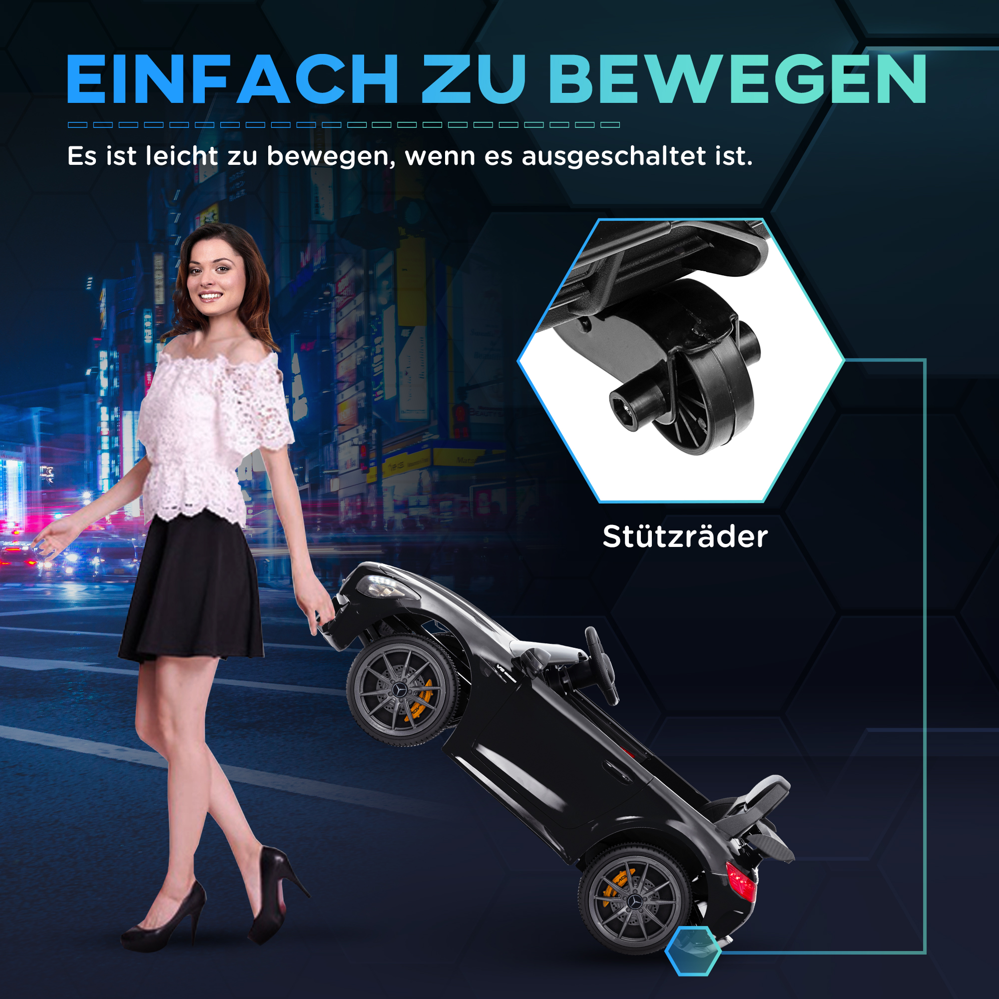 Elektro-Kinderauto, Mercedes, 3-5 km/h, Fernbedienung, Licht & Musik, Schwarz