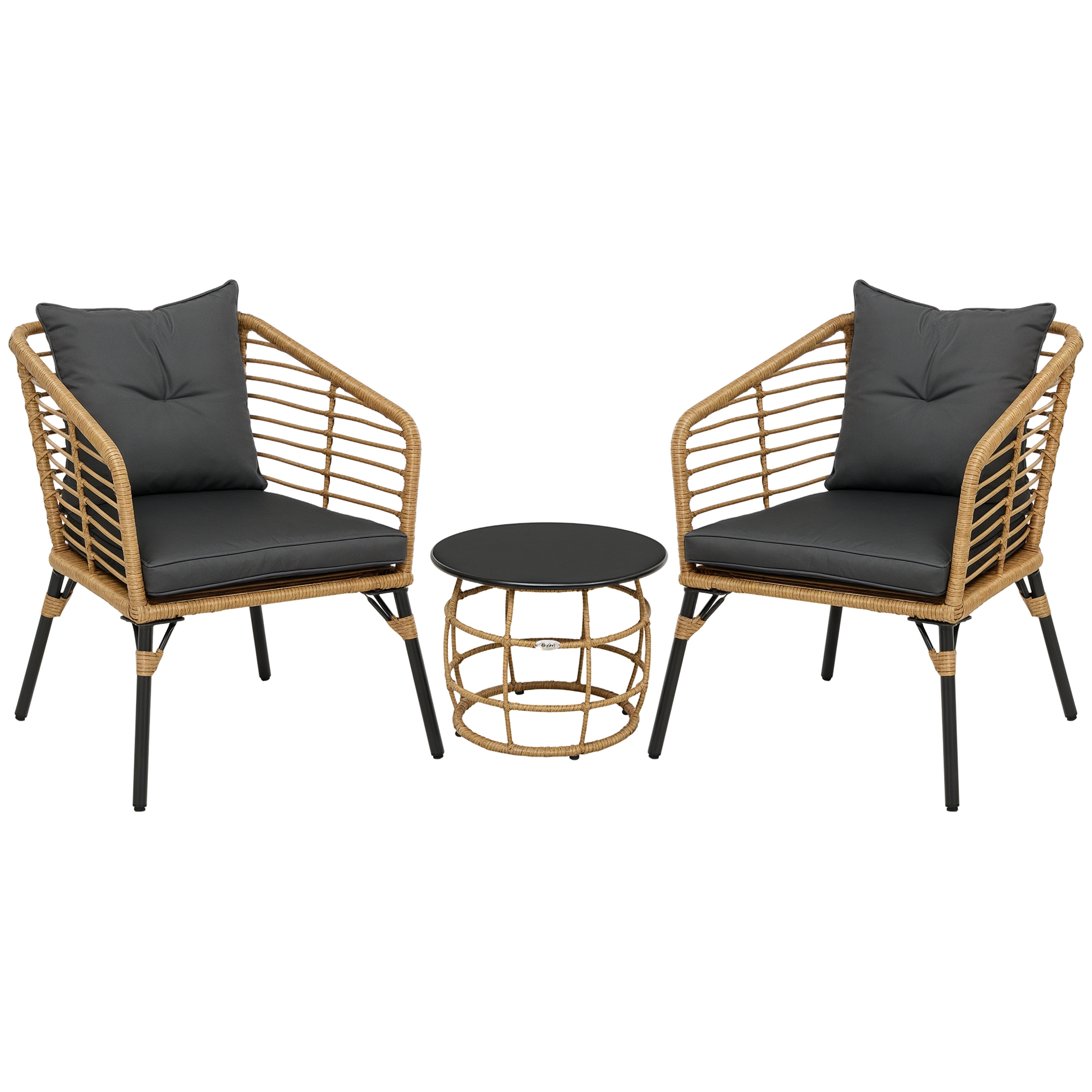 3-teiliges Bistro-Set, wetterbeständig, 1 Beistelltisch, 2 Stühle, 62 cm x 65 cm x 78 cm, Sand+Dunkelgrau