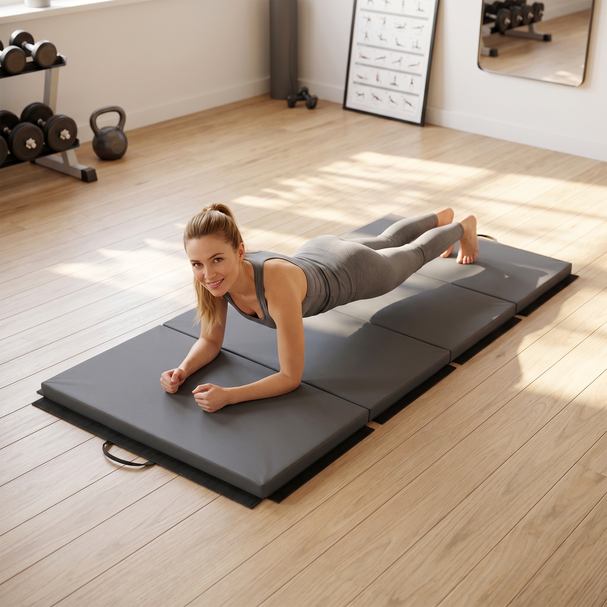 Trainingsmatte, faltbare Fitnessmatte Sportmatte mit Griffen Gymnastikmatte Grau, 180 x 80 x 5 cm