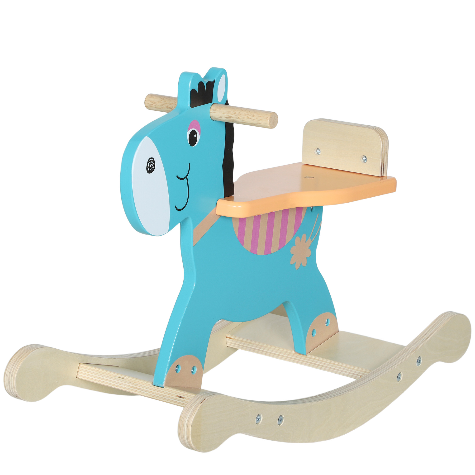 Schaukeltier Esel Baby Schaukelspielzeug mit Haltegriffen Schaukel Schaukelsitz 59 x 27 x 43 cm Blaugrün