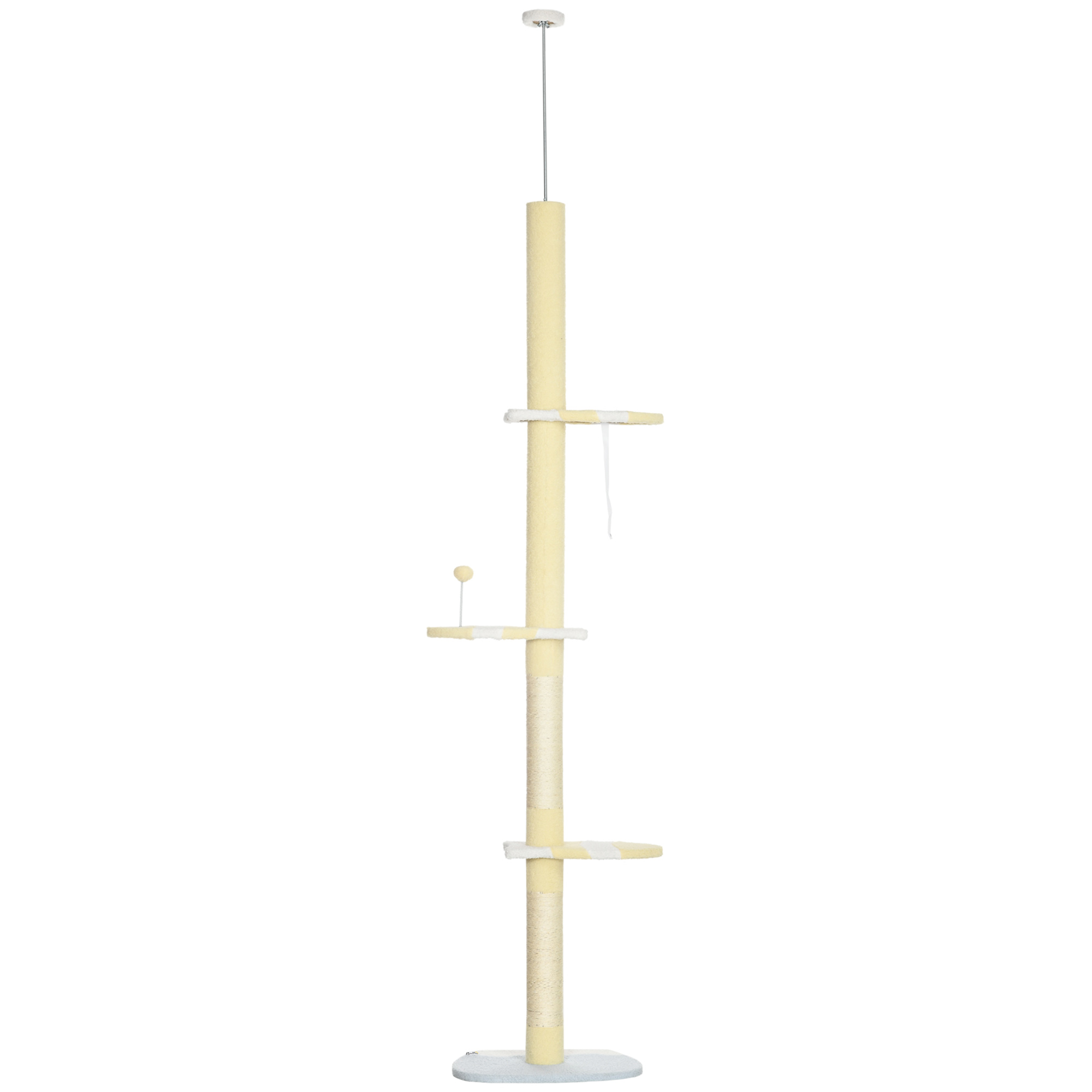 Höhenverstellbarer Kratzbaum, Anti-Rutsch, Sisalseil-Pfosten, 220-260H x 47L x 34W cm, Gelb/Weiß/Blau