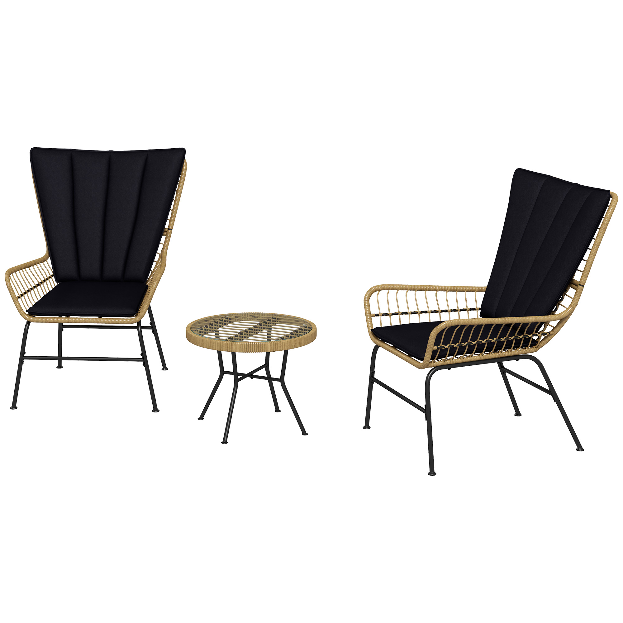 Bistro-Set Balkonmöbel-Set Balkonmöbel, Boho-Stil, wetterbeständig, 76 x 66 x 96 cm, Schwarz