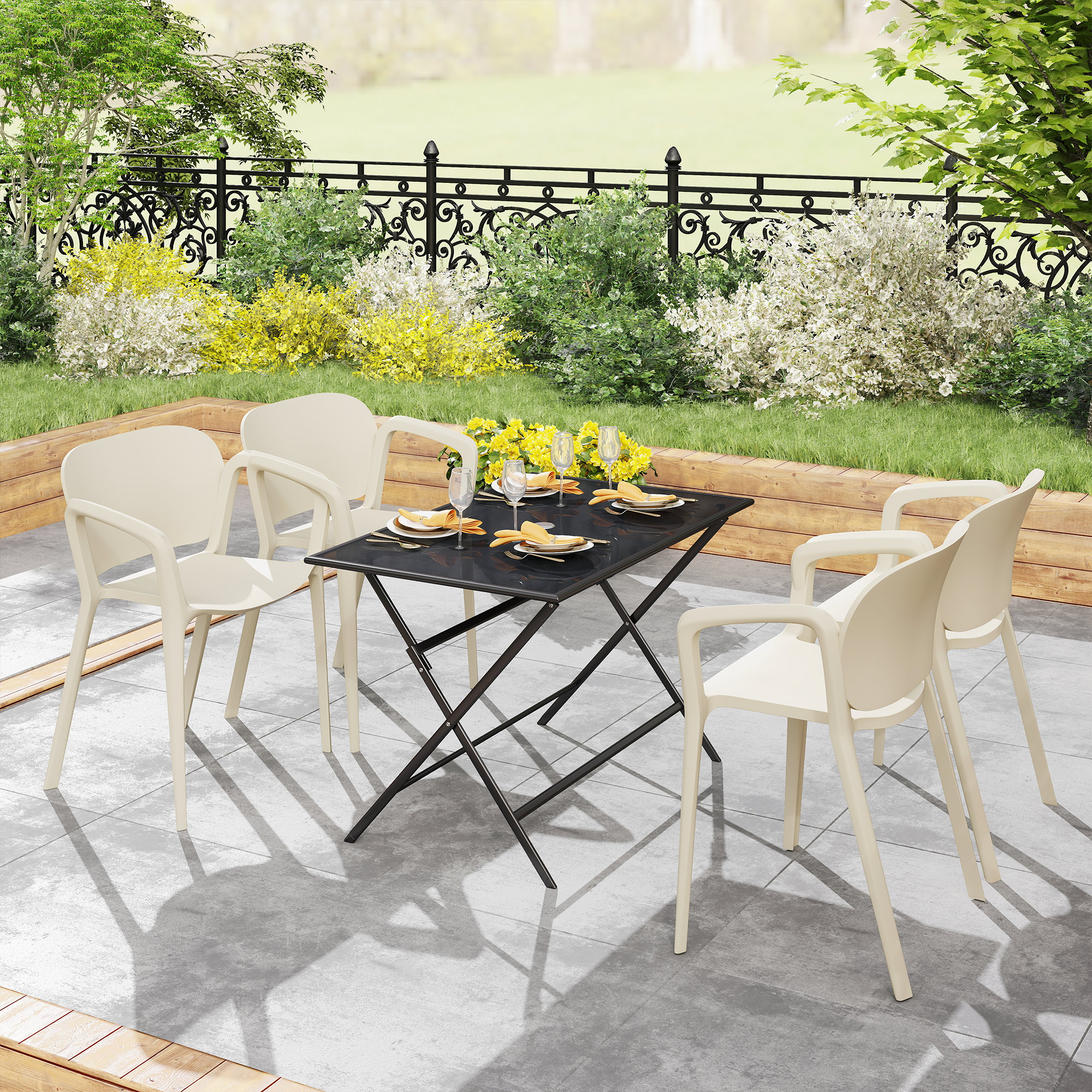 Gartenstuhl 4er Set wetterfest Gartenstühle aus Kunststoff Stapelstuhl mit Armlehne Rückenlehne bis 120 kg belastbar
