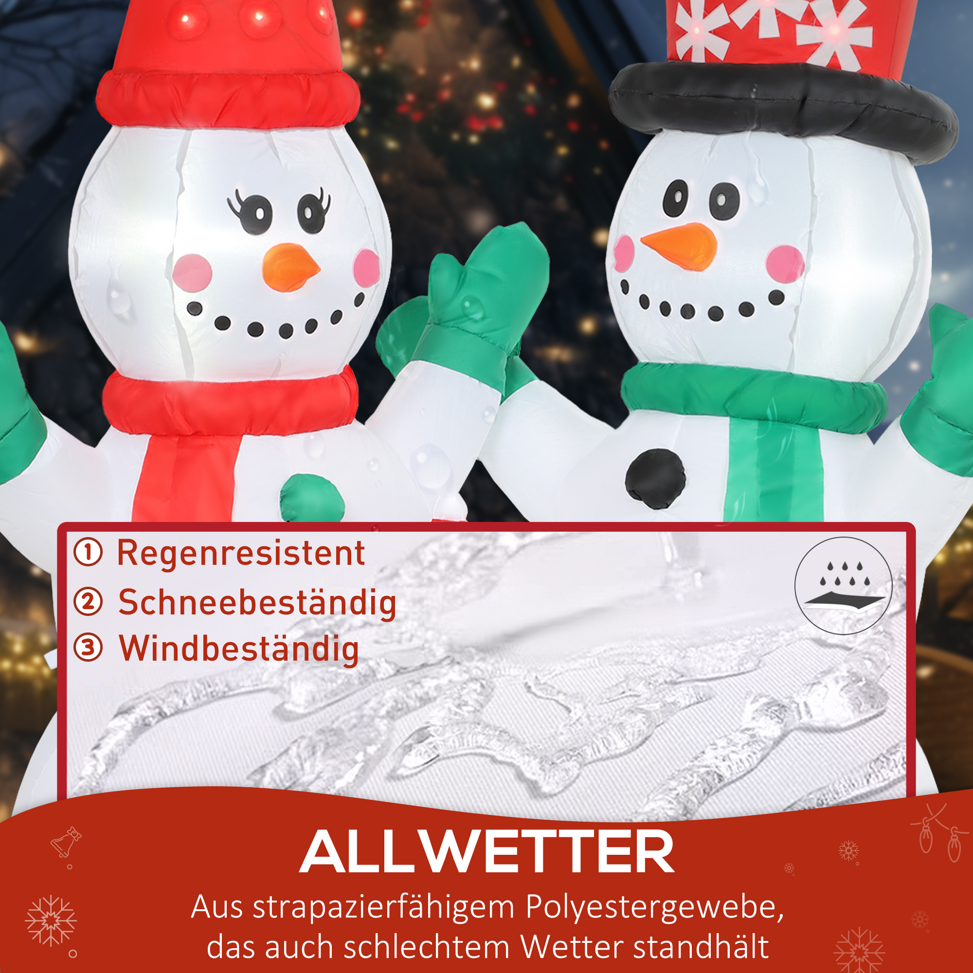 Aufblasbar Schneemann Familie, 1,8 m Weihnachtsdeko mit LED-Beleuchtung für Innen- und Außenbereich