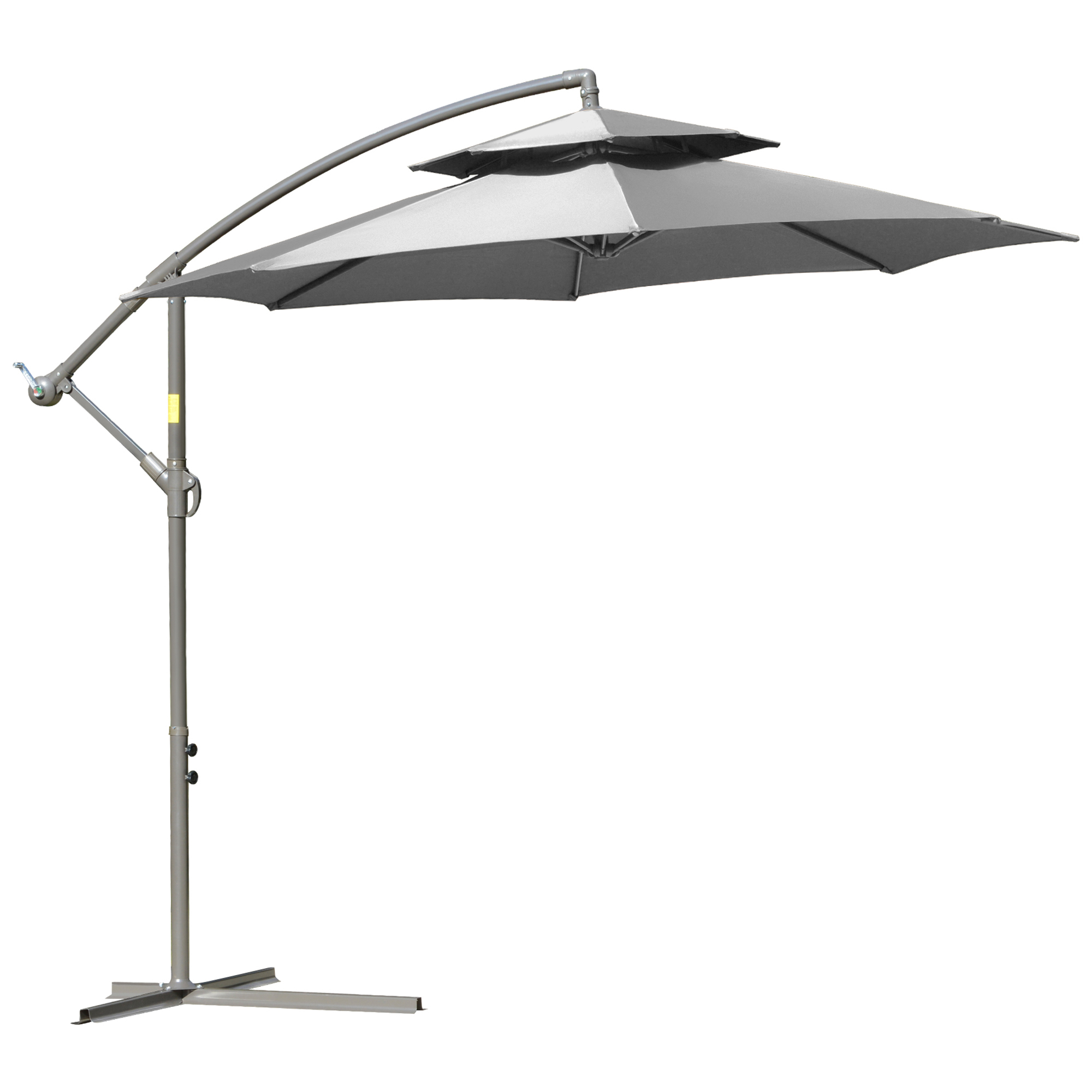 Sonnenschirm Ampelschirm Ø2,67 x 2,45 m Kurbelschirm mit Doppeldach Kreuzbasis Stahl Outdoor Sonnenschutz Polyester Stahl Hellgrau