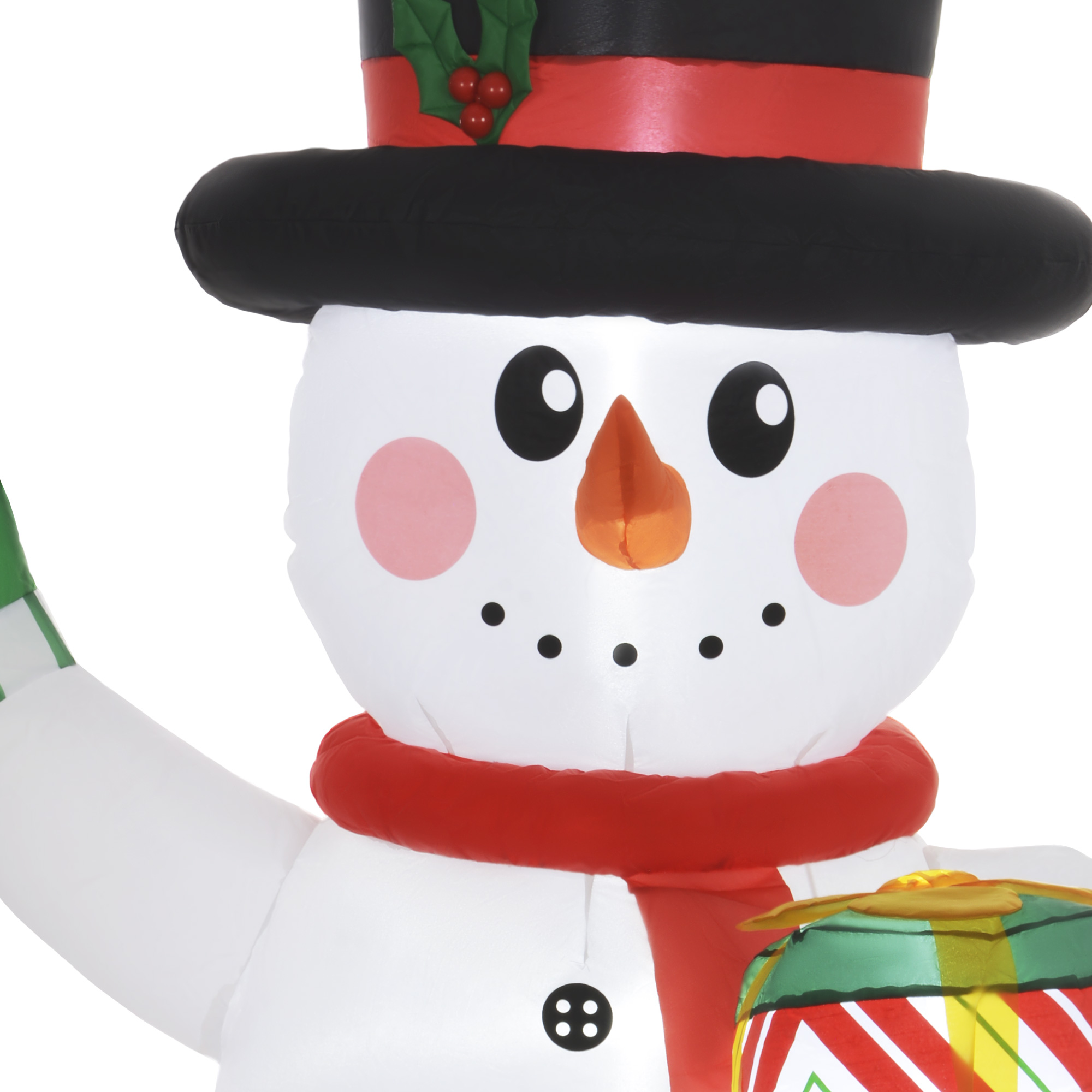 1,80 m Schneemann mit Zuckerstange & Geschenk, selbstaufblasbar, LEDs, wetterfest