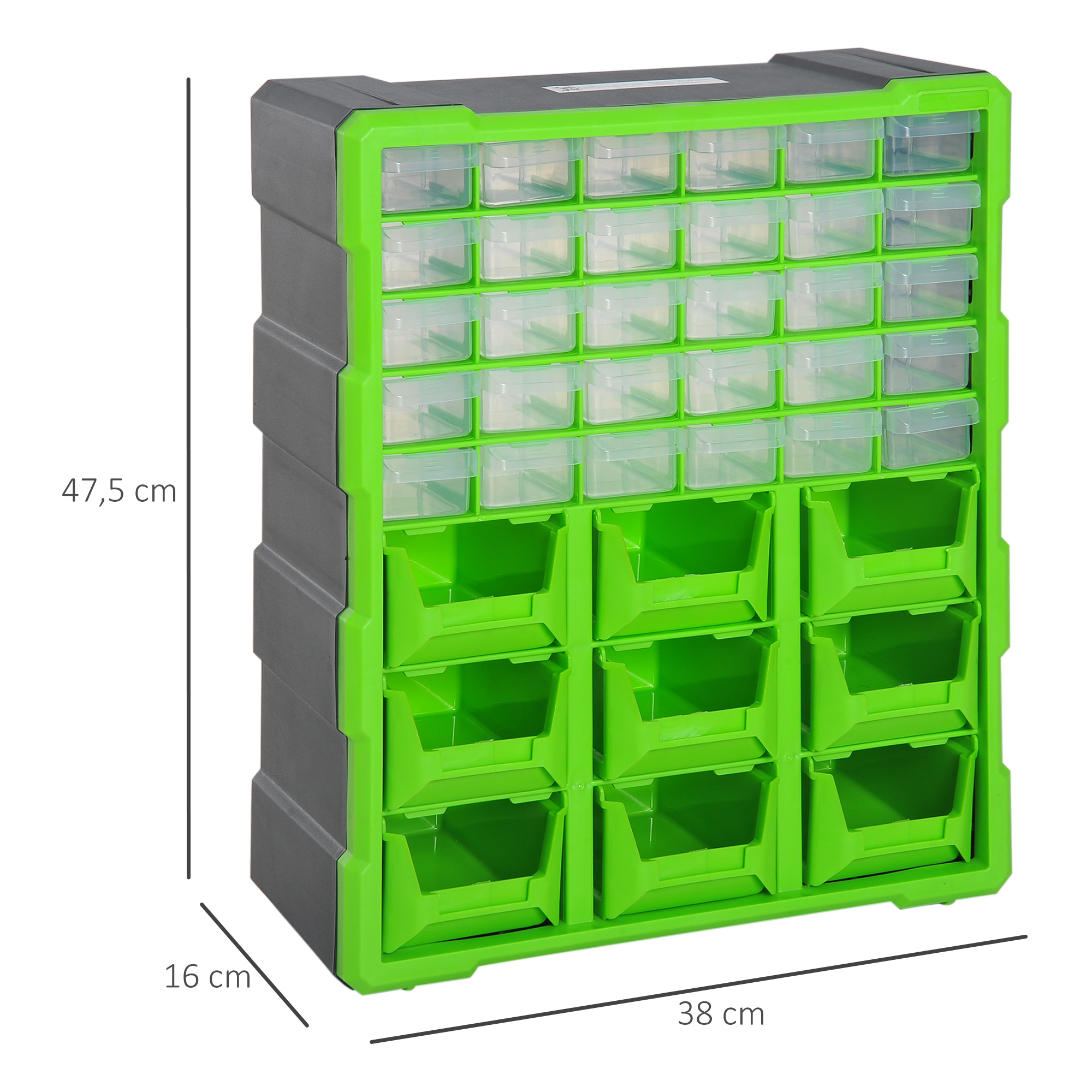 Sortierkasten Kleinteilemagazin Teile Box Aufbewahrungsbox 39 Fächer Grün L38 x B16 x H47,5 cm