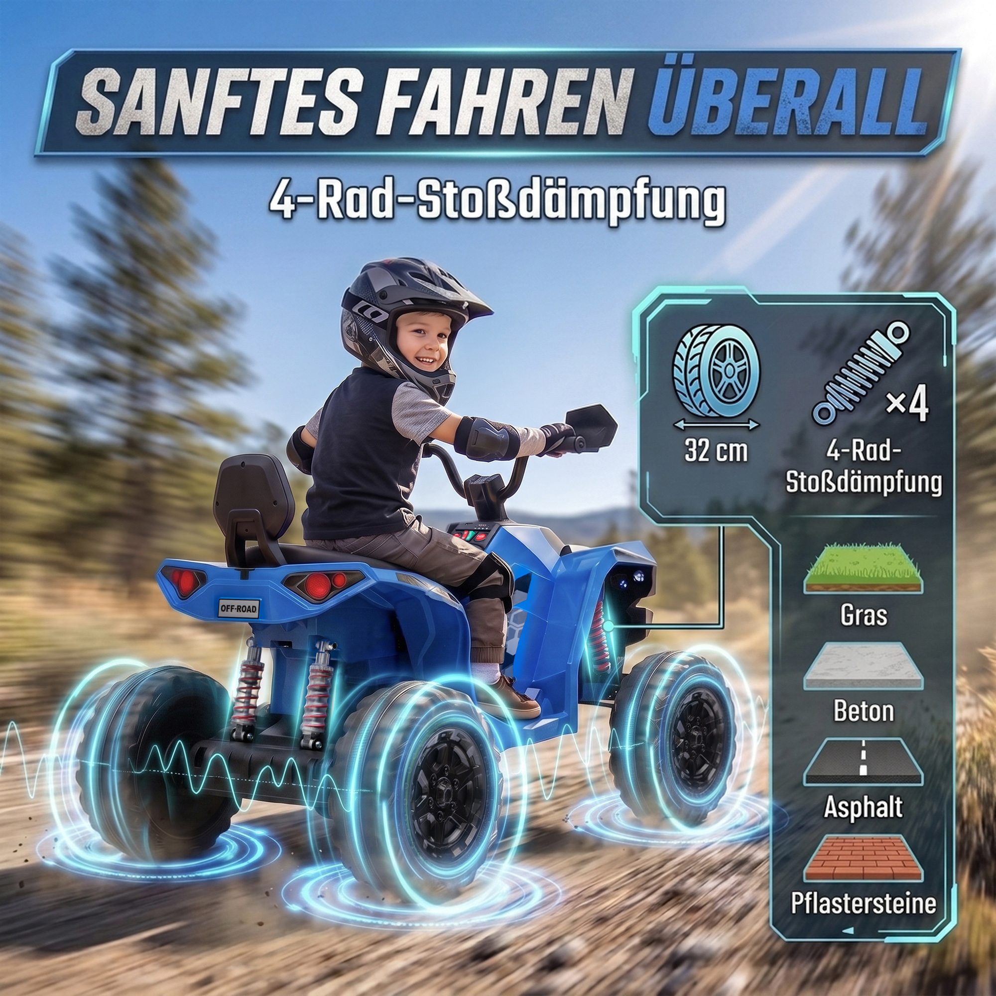 Kinder Quad Elektro 24V 2-Sitzer Elektro ATV 4–6 km/h Kinderquad mit Lithium-Akku 2 120W Motoren 4-Rad-Federung