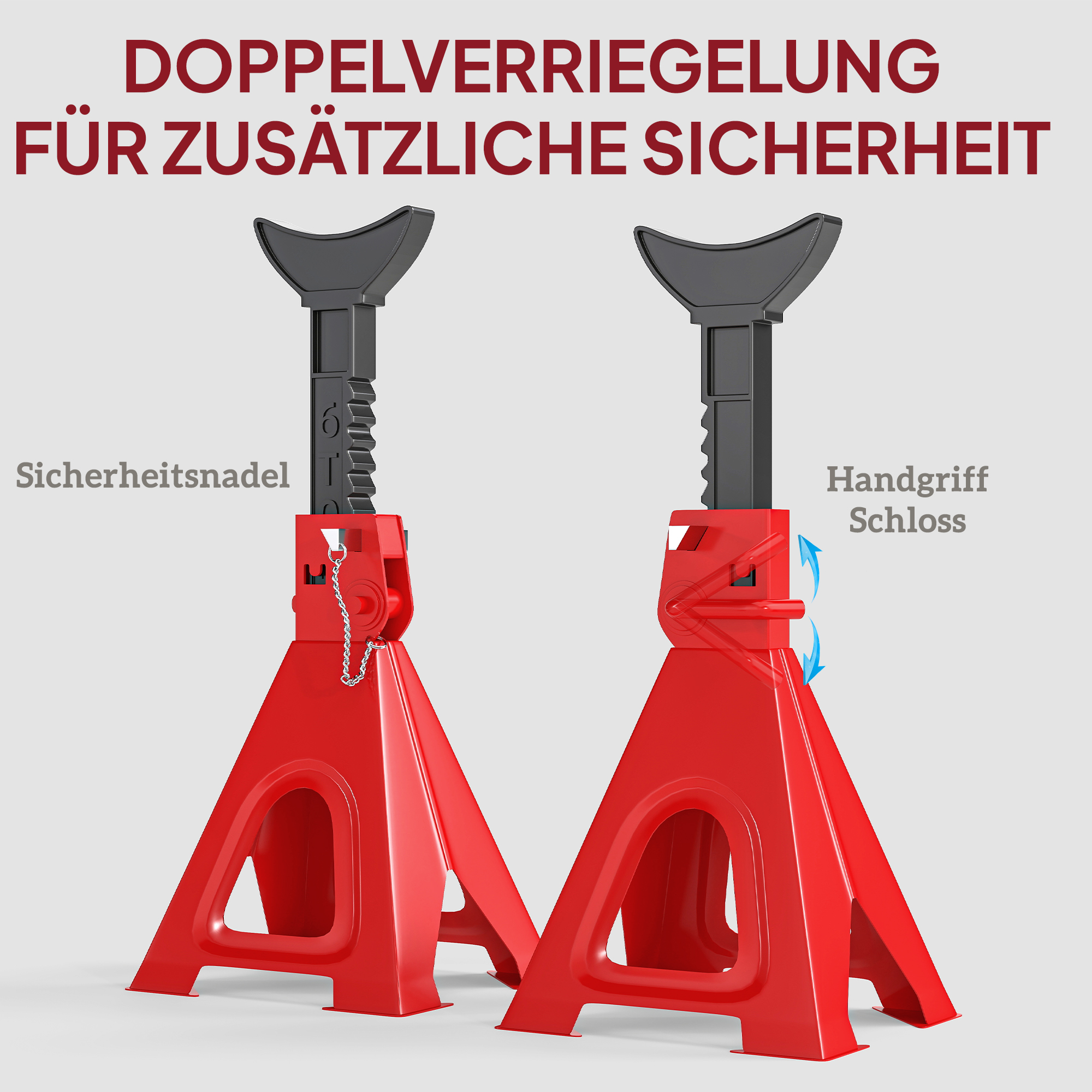 Unterstellbock 6 Tonnen Traglast 2 Stück Stützbock inkl 2 Sicherungssplint Höhenverstellbar Rot