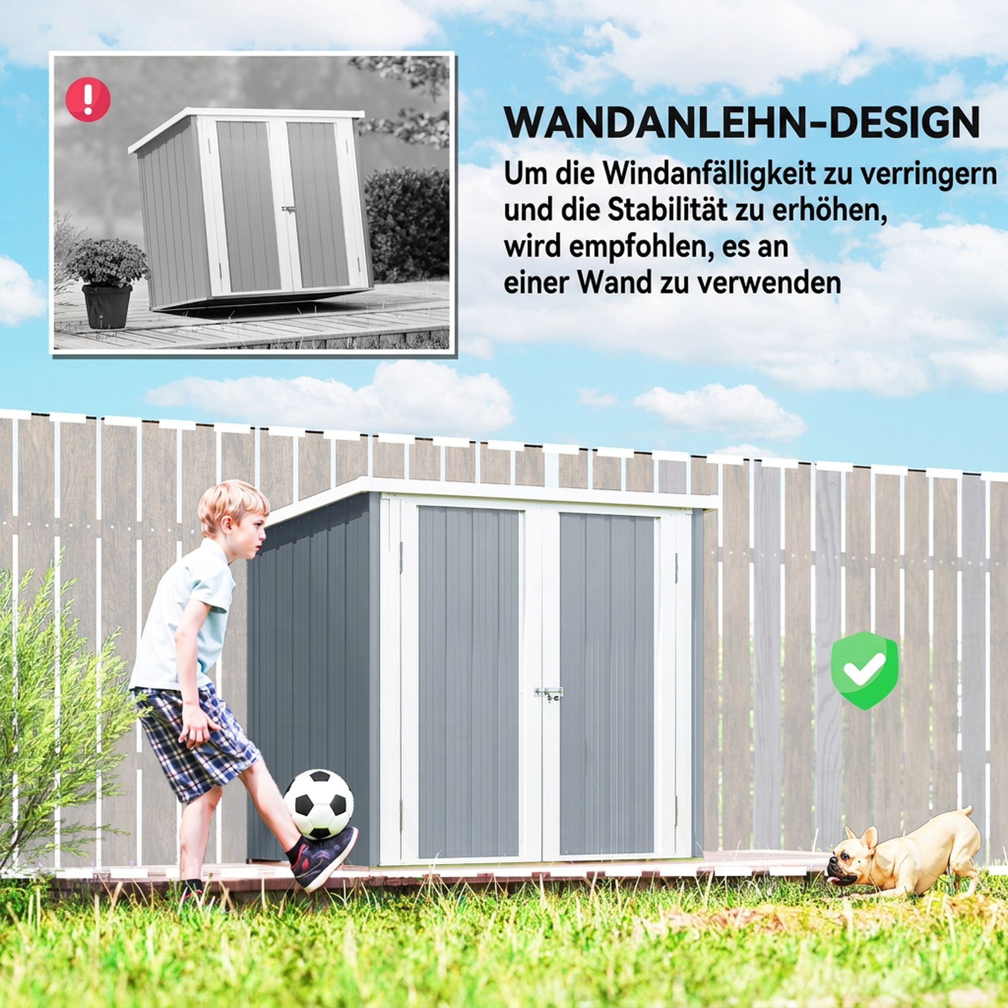 Metall Gerätehaus 1,1 m², Geräteschuppen mit Pultdach Abschließbarer Doppeltüren, 147 x 86 x 134 cm