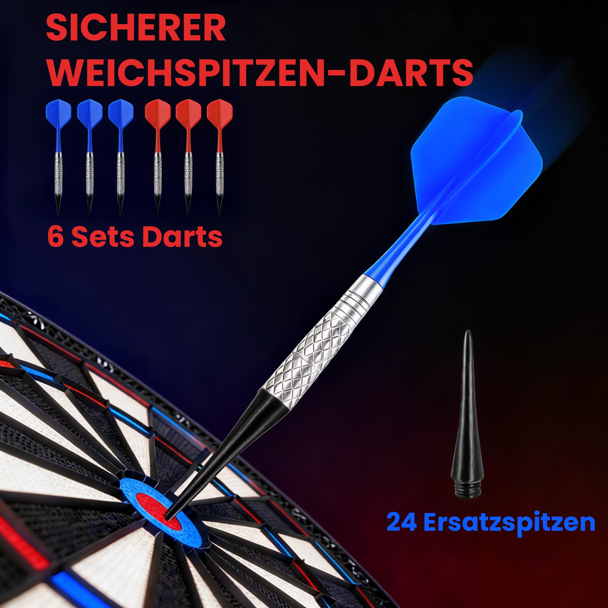 elektronisches Dartboard für 1-8 Spieler, LCD-Display, 6 Dartsets, Bunt