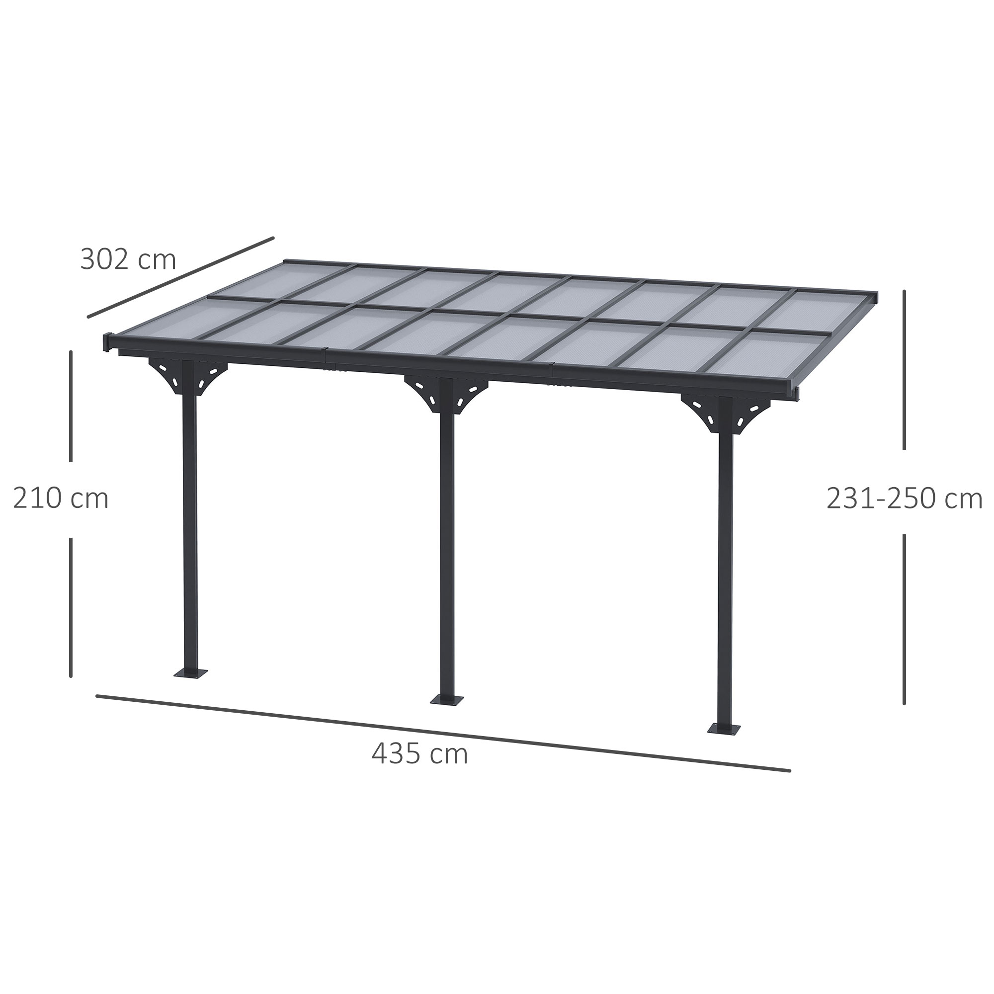 Pergola Pavillon  4.35 x 3.02 m Gartenpavillon Überdachung Zelt 231-250 cm höhenverstellbar Sonnenschutz Terrassendach Anbaupavillion Aluminium Grau