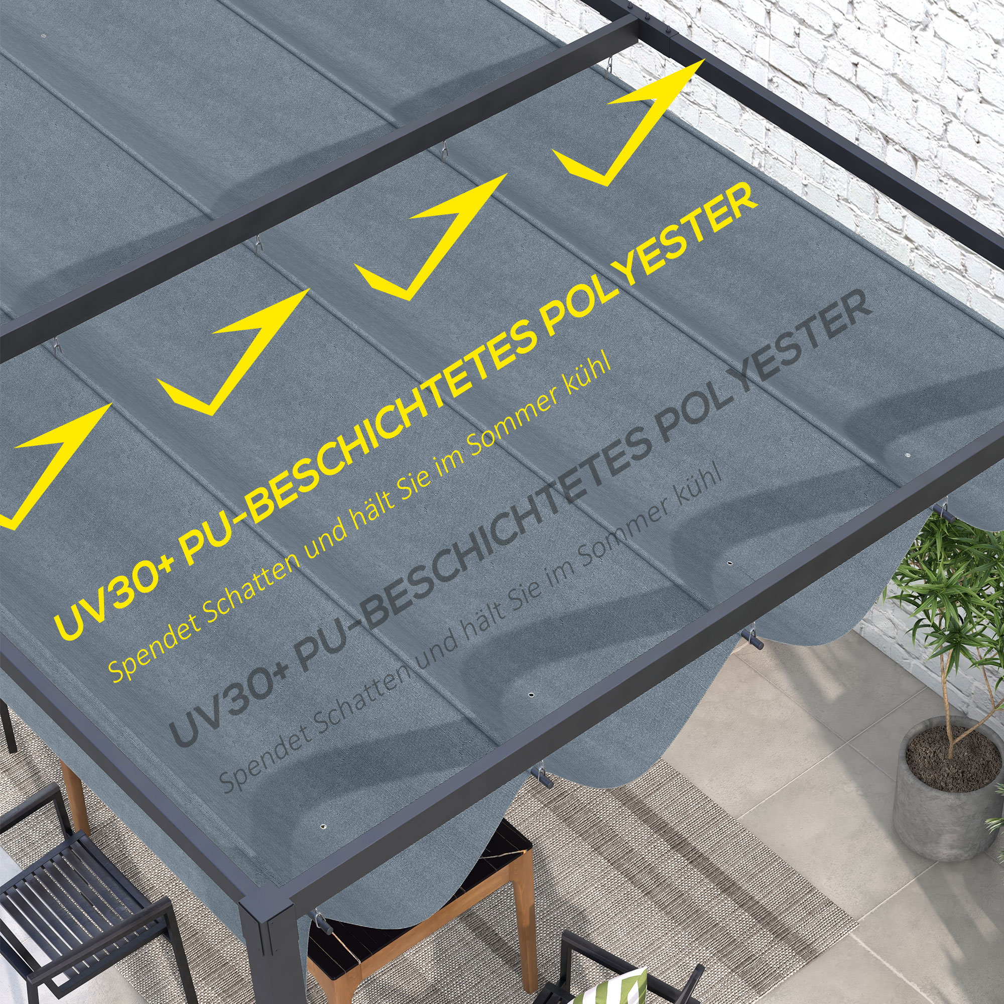 Ersatzdach für 2,85 x 2 m Gartenpavillon, ausziehbar, einfache Montage, Polyester, Dunkelgrau