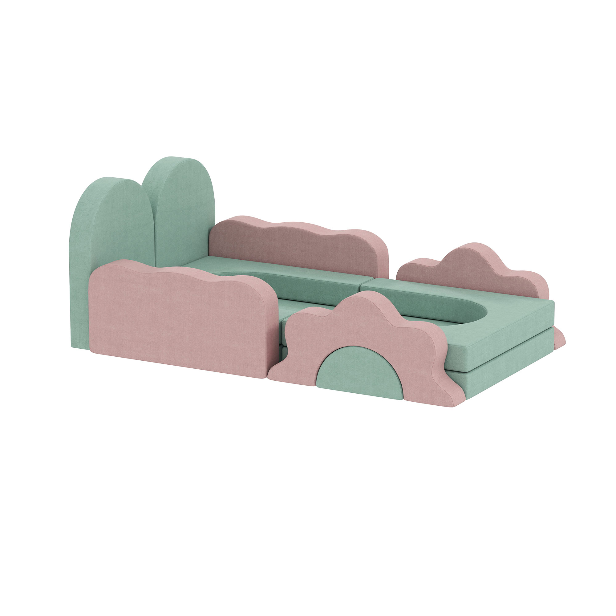 12-teiliges Set Schaumstoffblöcke zum Klettern, Bauen, Krabbeln, Indoor-Spielmatten mit Cordbezug, Grün+Rosa