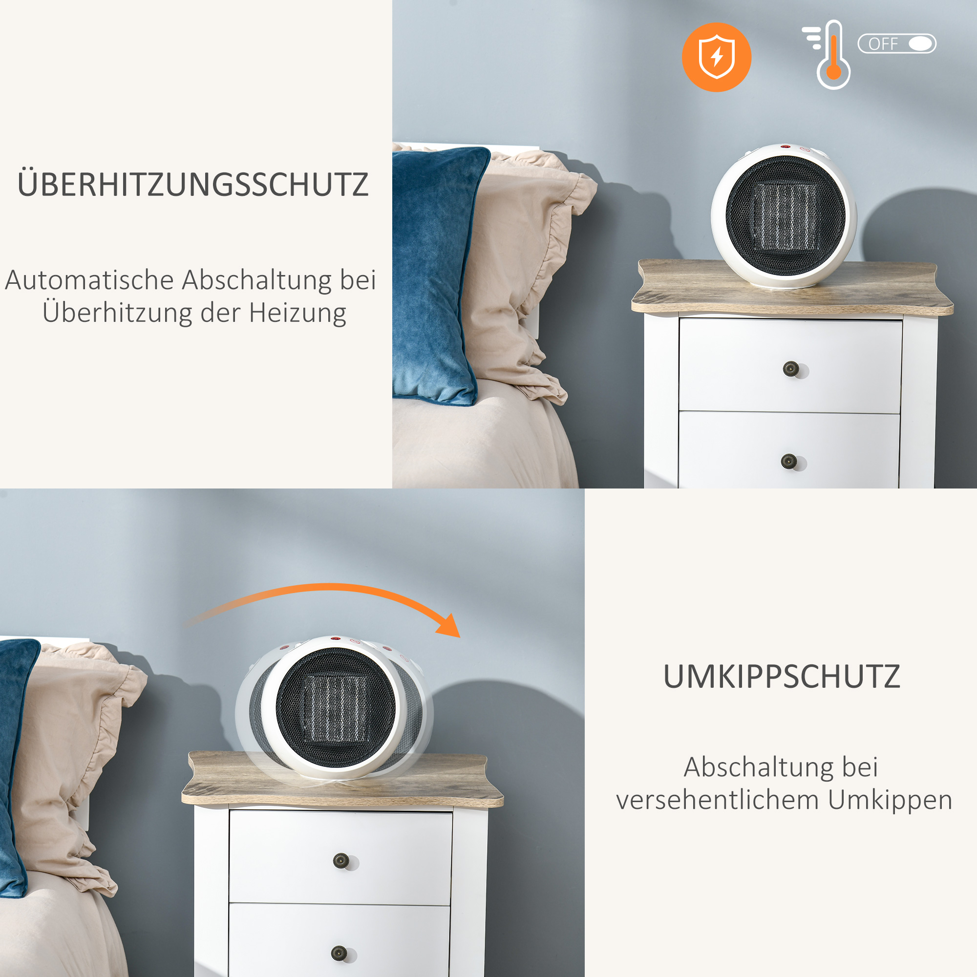 Heizlüfter Heizgerät Elektroheizer Heizer Heizung Wärme 900W/1500W PP-Kunststoff Weiß+Schwarz 22 x 18,5 x 21 cm