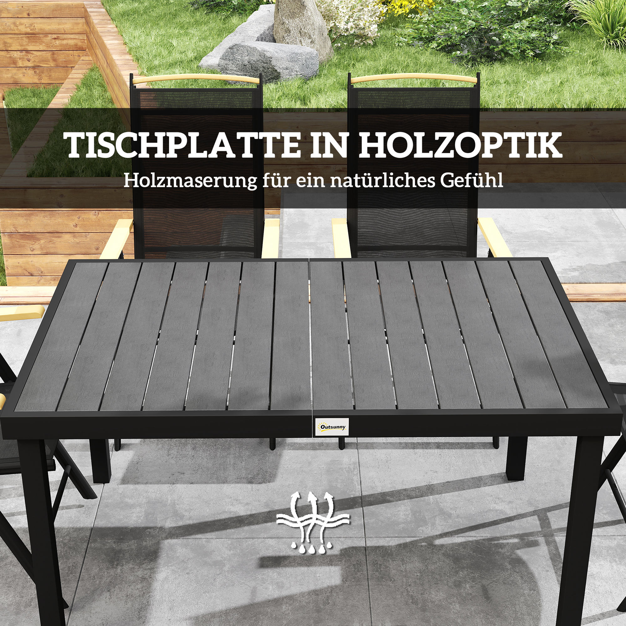 Sitzgruppe klappbar für 6 Personen 1 Tisch+6 Stühle Gartenmöbel Set Sitzgarnitur Aluminium Mesh Schwarz