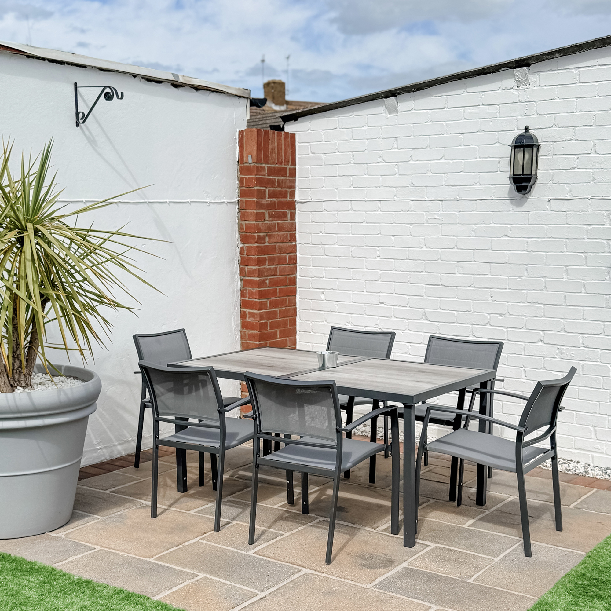 Gartenmöbel-Set Gartensitzgruppe, 1 Tisch, 6 Stühle, 150 x 87 x 72 cm, Grau