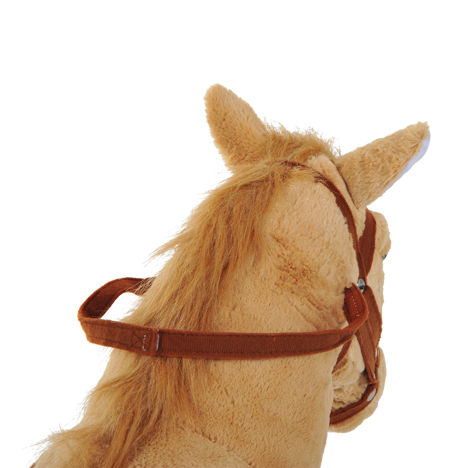 Reitpferd 60 cm Stehpferd mit Sattel, Zaumzeug Steigbügel Sound Spielpferd zum Reiten Draufsitzen Schaukeltier für Kinder ab 2 Jahre, Schaukelpferd Plüschpferd Indoor Outdoor Beige
