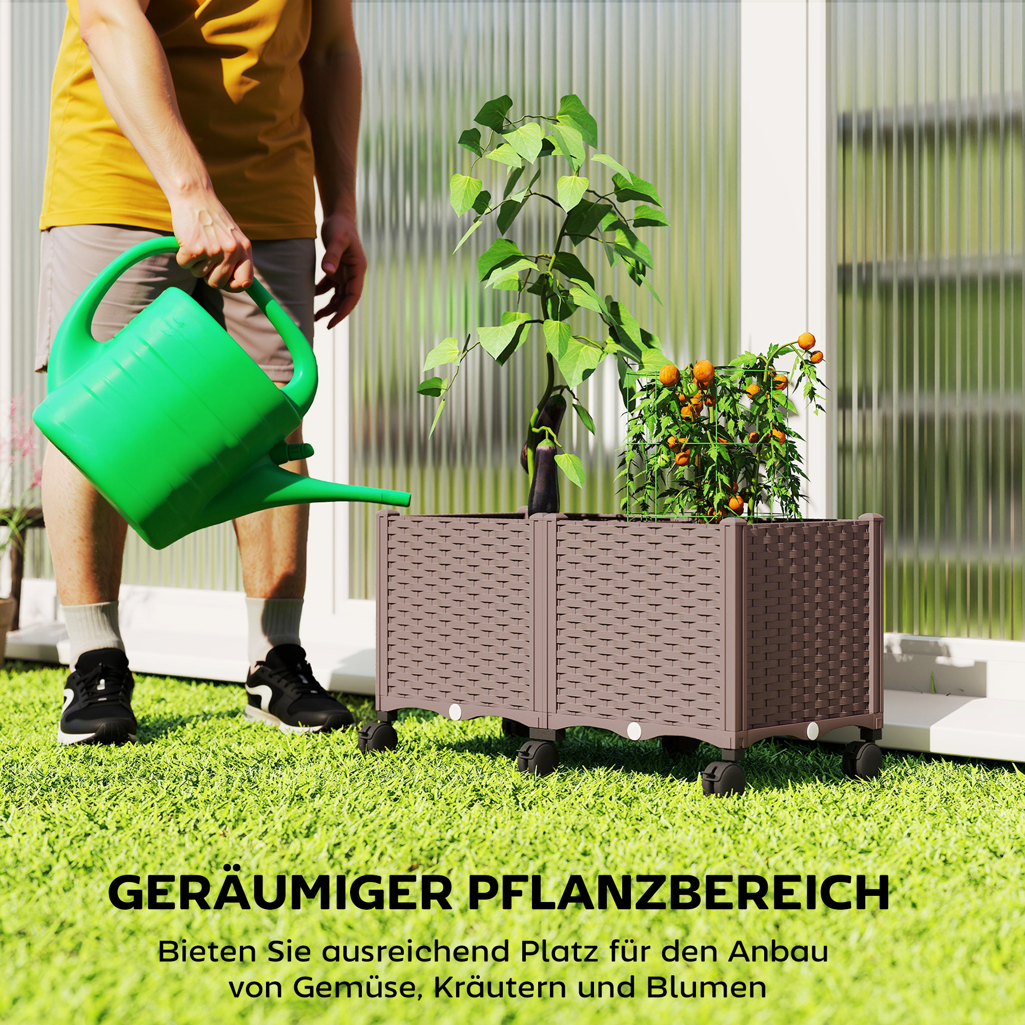Hochbeet aus Kunststoff, Selbstbewässernder Pflanzkasten mit Drainagelöchern und Stopfen