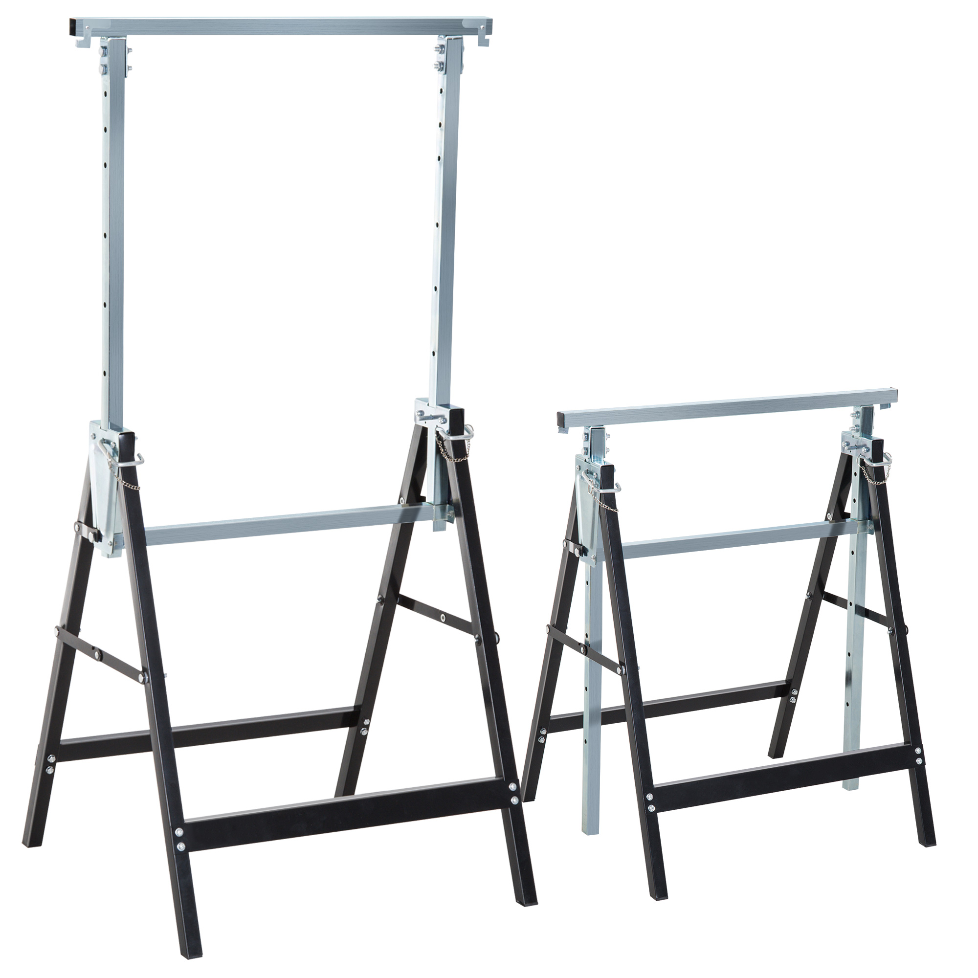 2 x Gerüstbock Unterstellbock Klappbock höhenverstellbar bis 200kg Stahl Schwarz 68 x 58 x 80-130 cm