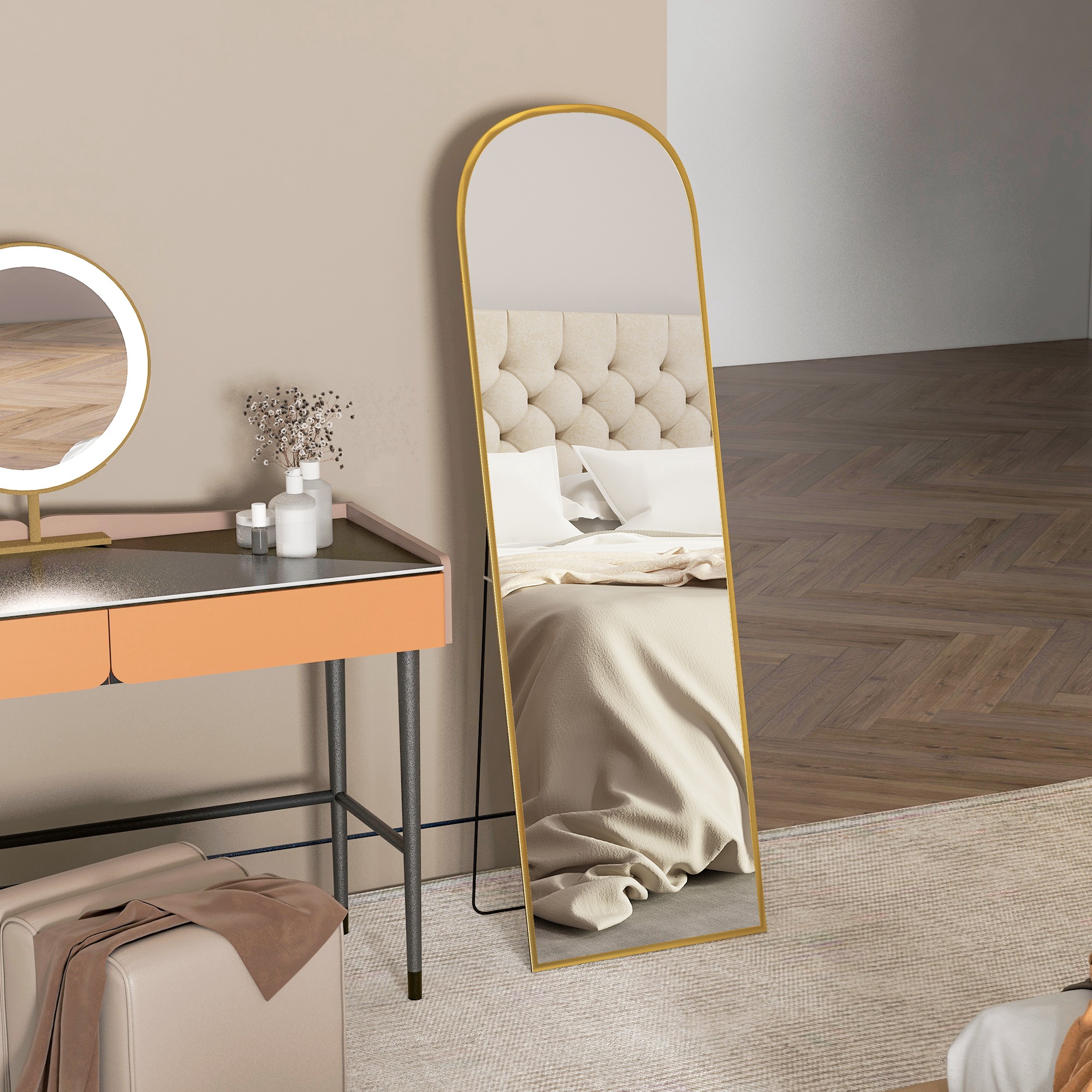 Standspiegel, Ganzkörperspiegel, modernes Design, 50 cm x 1,5 cm x 170 cm, Gold