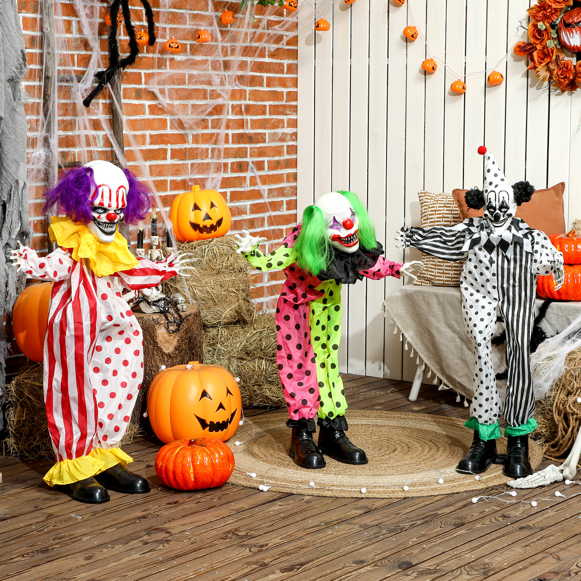 stapelbare Halloween-Animatronics-Clowns mit roten leuchtenden Augen für Indoor-Party-Requisiten