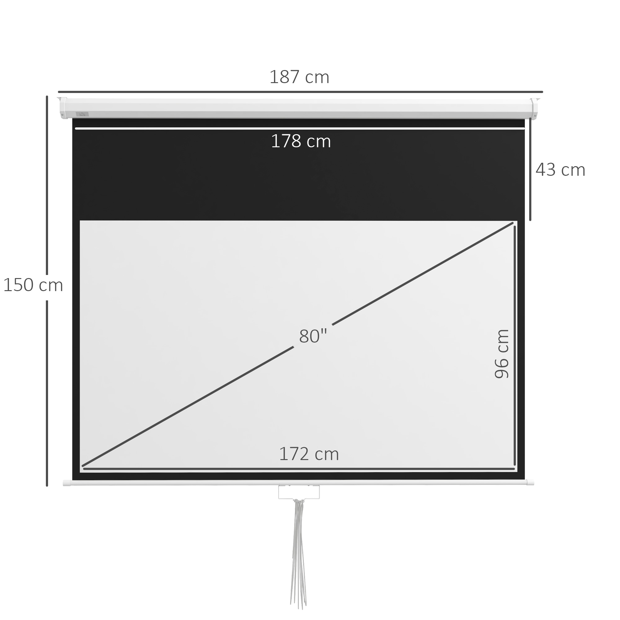 Beamer-Leinwand, inkl, Ständer, Wand- oder Deckenmontage, 16:9 Seitenverhältnis, 172x96 cm, Weiß