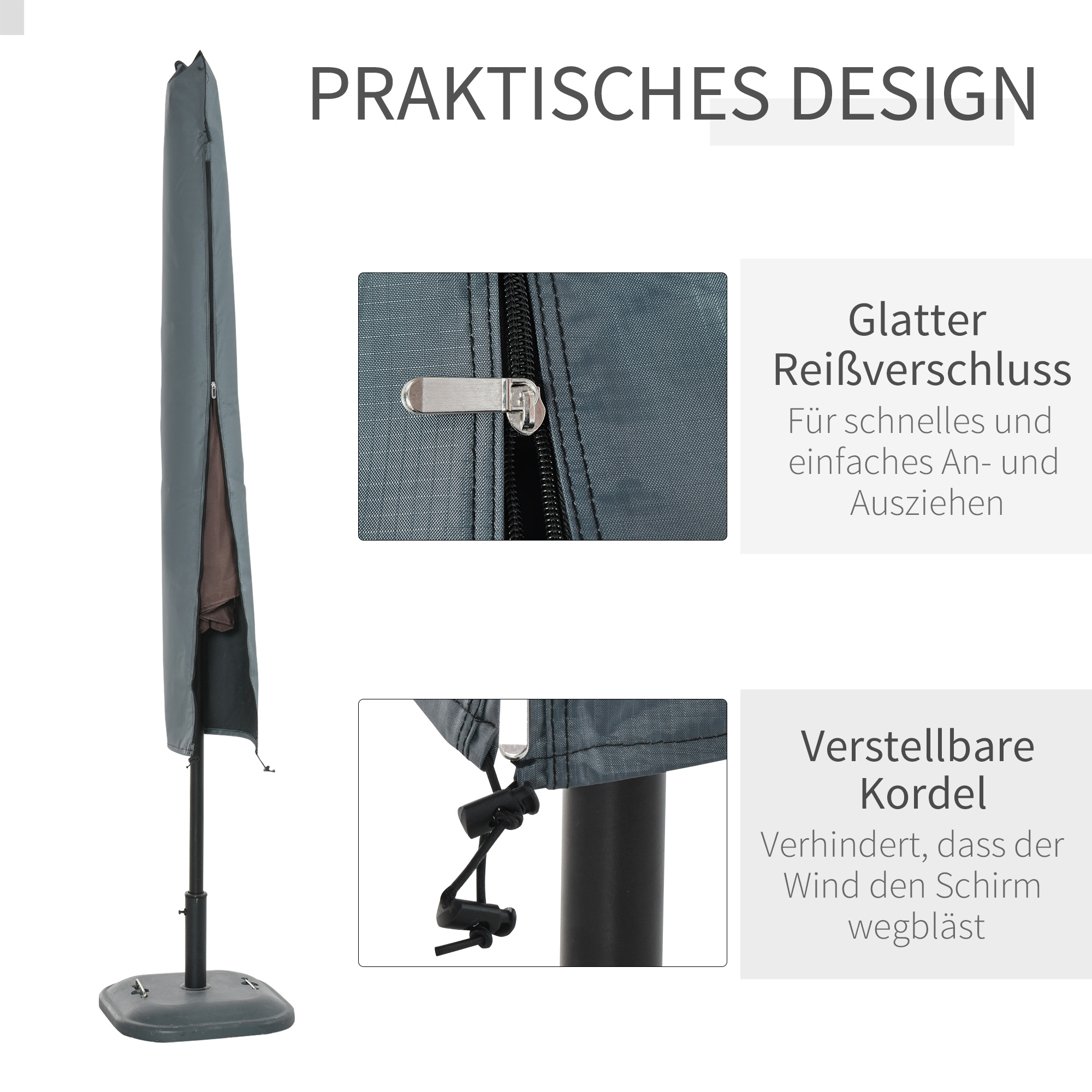 Schirmhülle für Gartenschirm, wetterfest, Reißverschluss, Oxford-Polyester, 178 cm, Grau