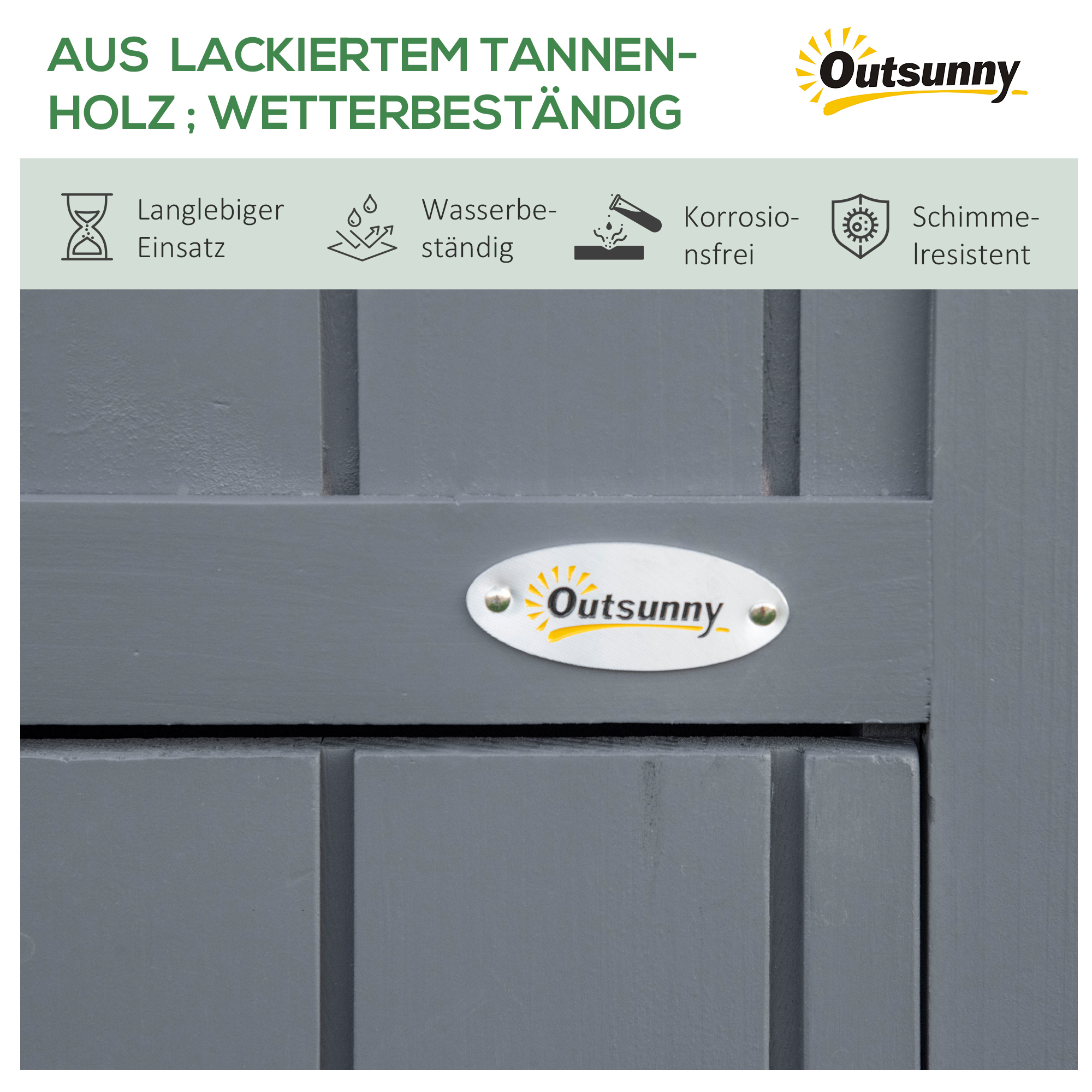 Gartenschrank, offenes Brennholzfach, verriegelbare Tür, wetterfest, Naturholz, 129 x 51,5 x 180cm, grau+schwarz