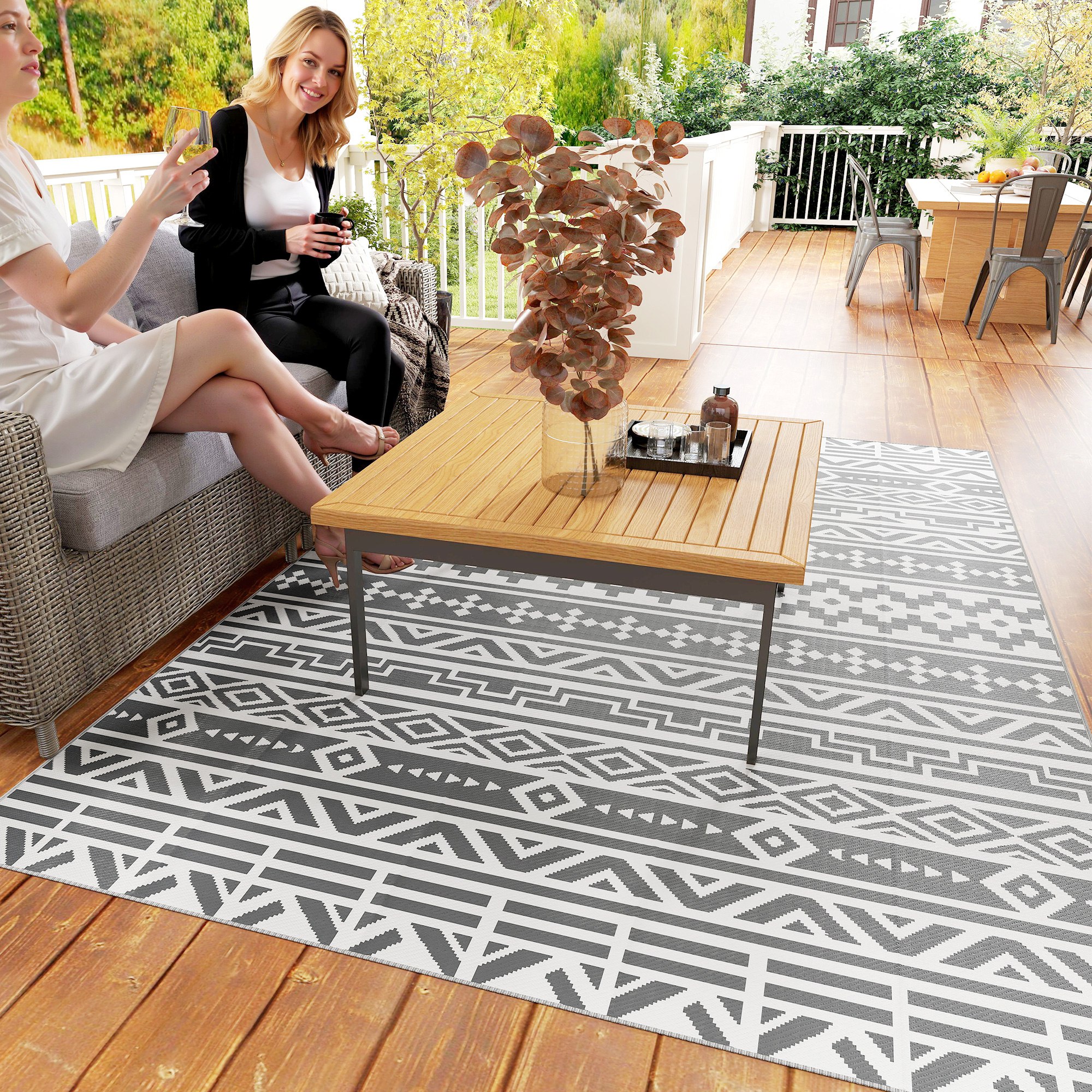 Outdoor Teppich robuster Wetterfest Outdoorteppich, Carpet mit Boho-Style, Outdoor-Teppich für Wohnzimmer Balkon